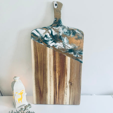 Large White, Green and Gold Acacia Wood Serving Board