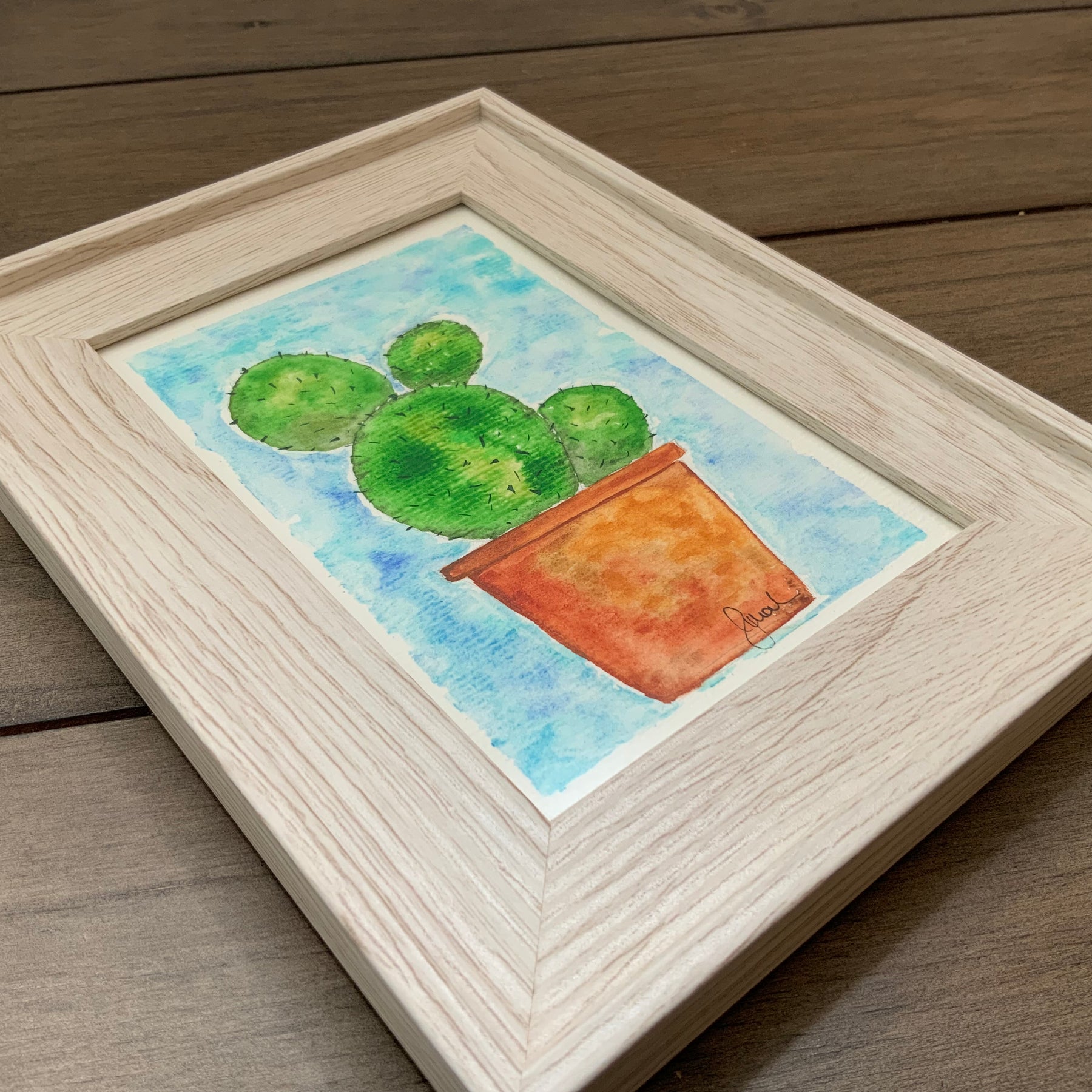 Little Doodles: Framed Cactus Watercolour Painting