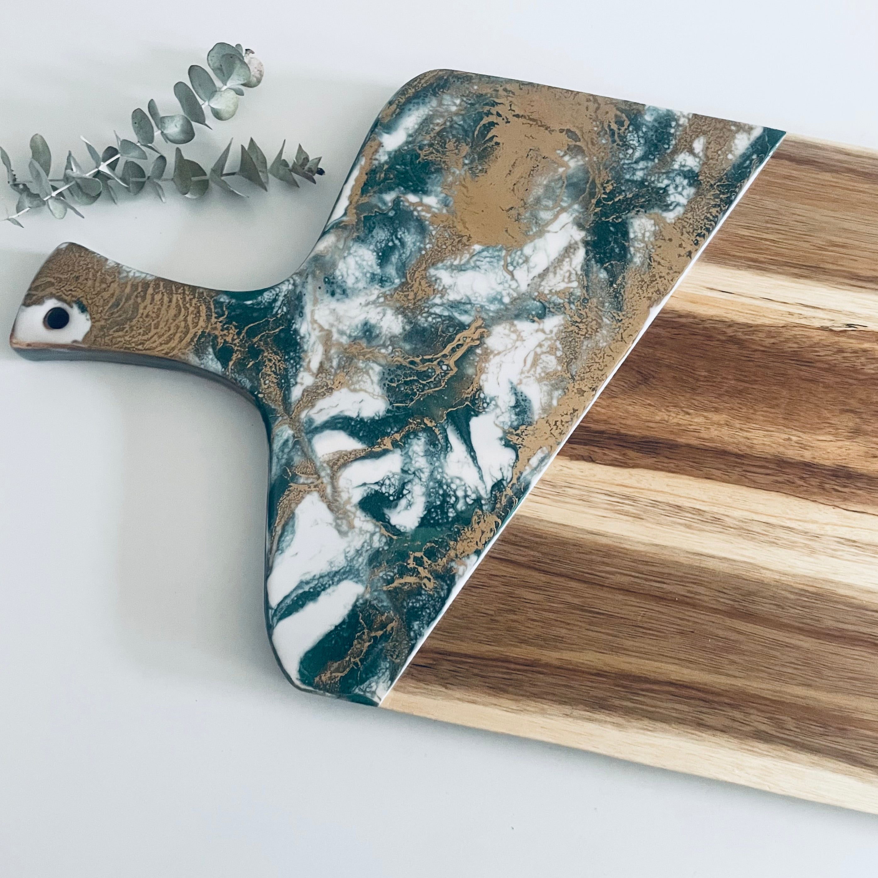 Large White, Green and Gold Acacia Wood Serving Board