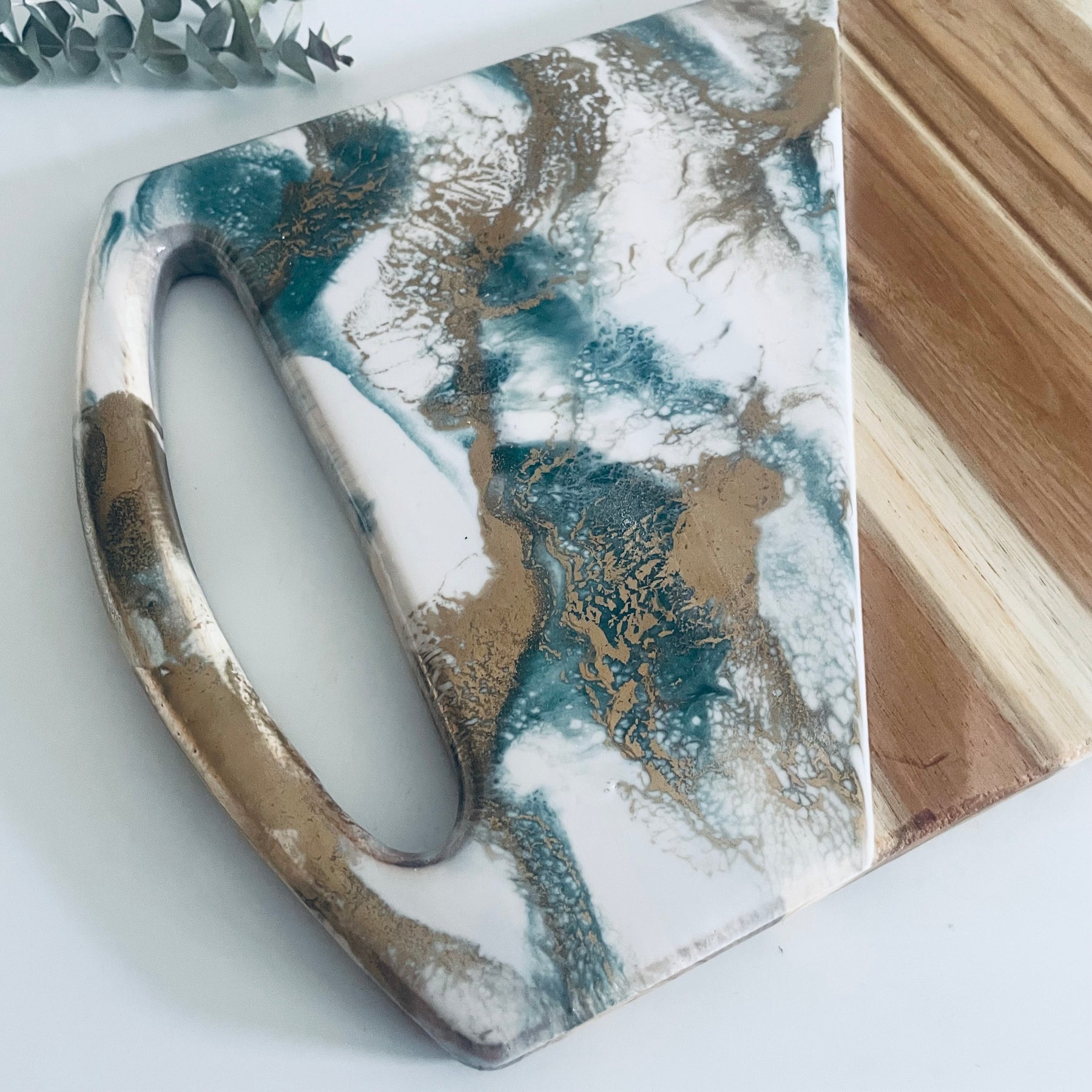 White, Green and Gold Acacia Wood Serving Board