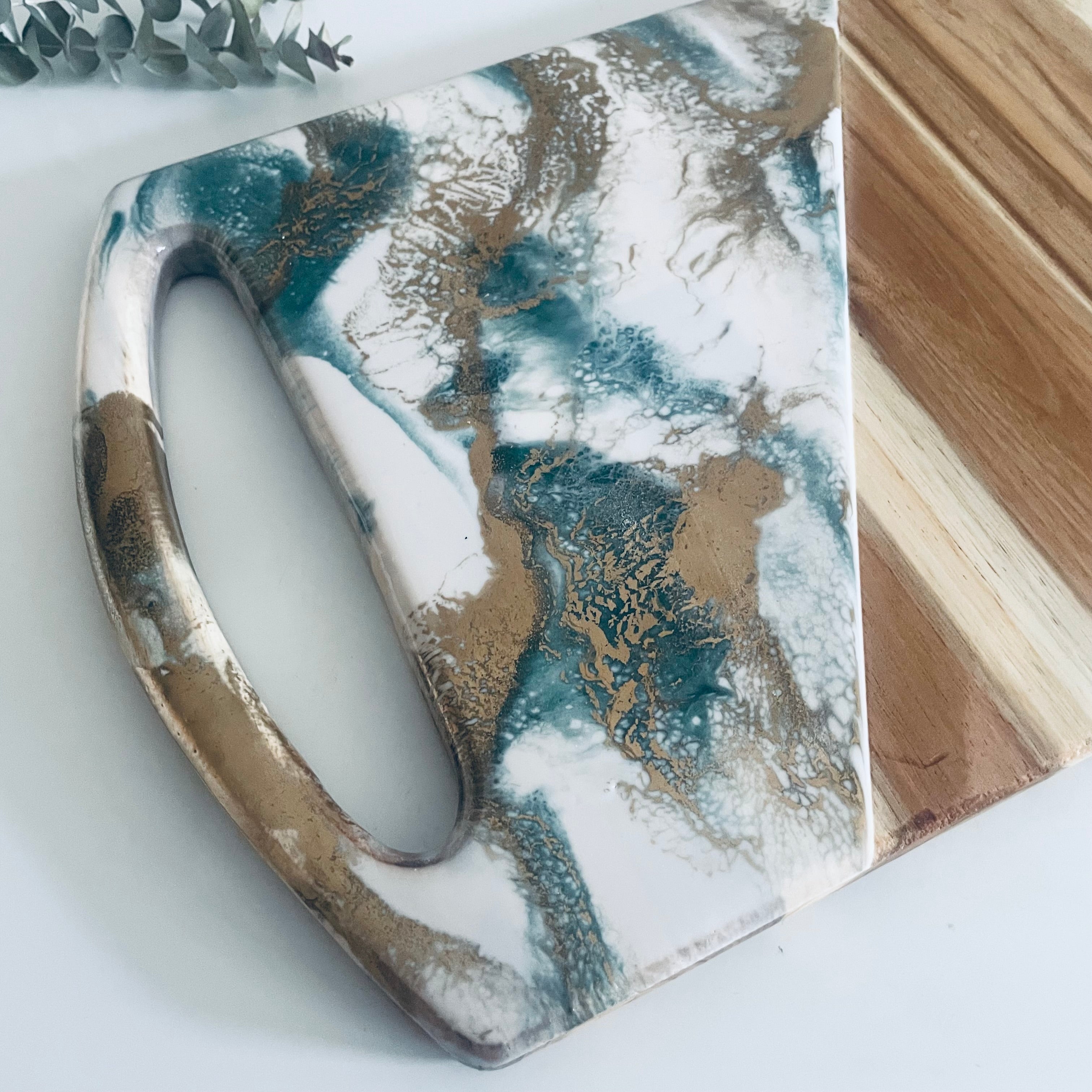 White, Green and Gold Acacia Wood Serving Board