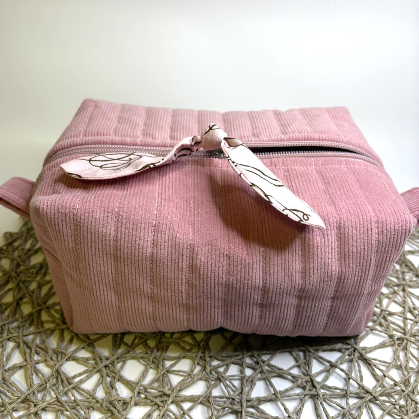 Makeup, cosmetic or tech bag - Quilted Blush Pink Corduroy