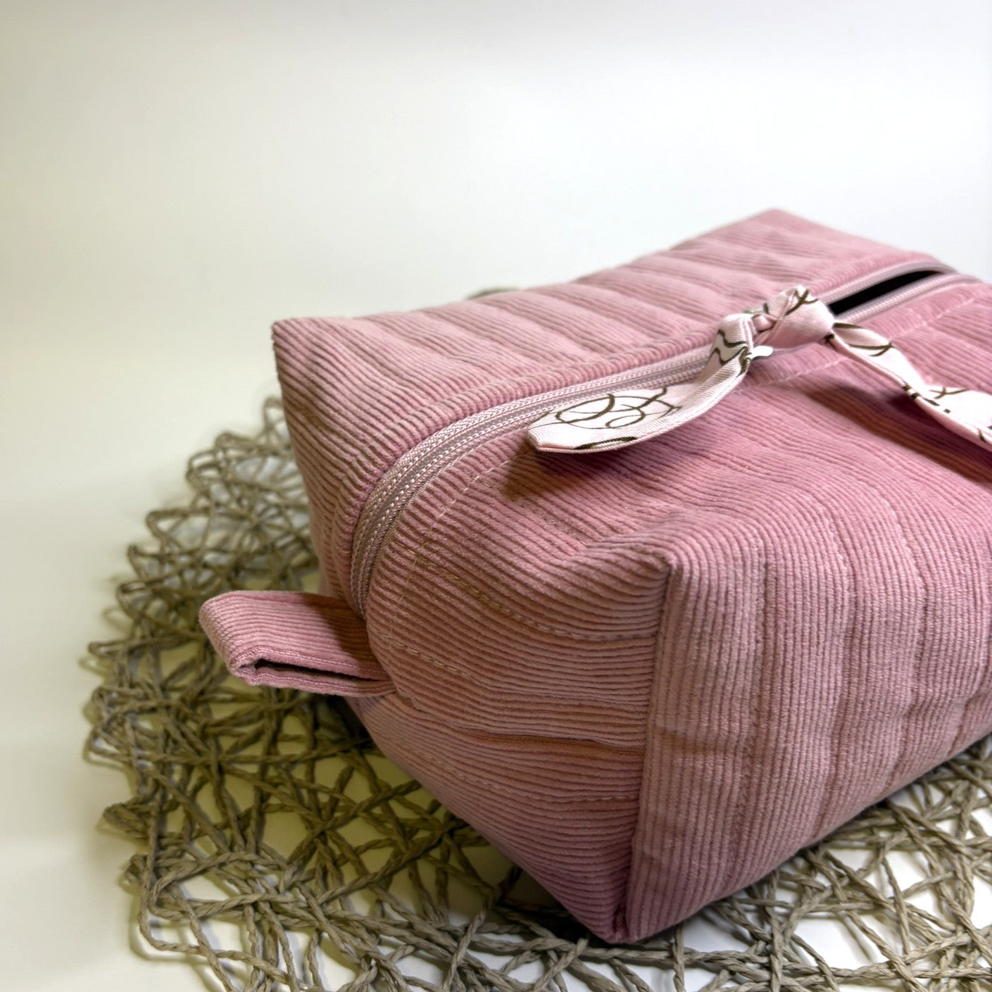 Makeup, cosmetic or tech bag - Quilted Blush Pink Corduroy