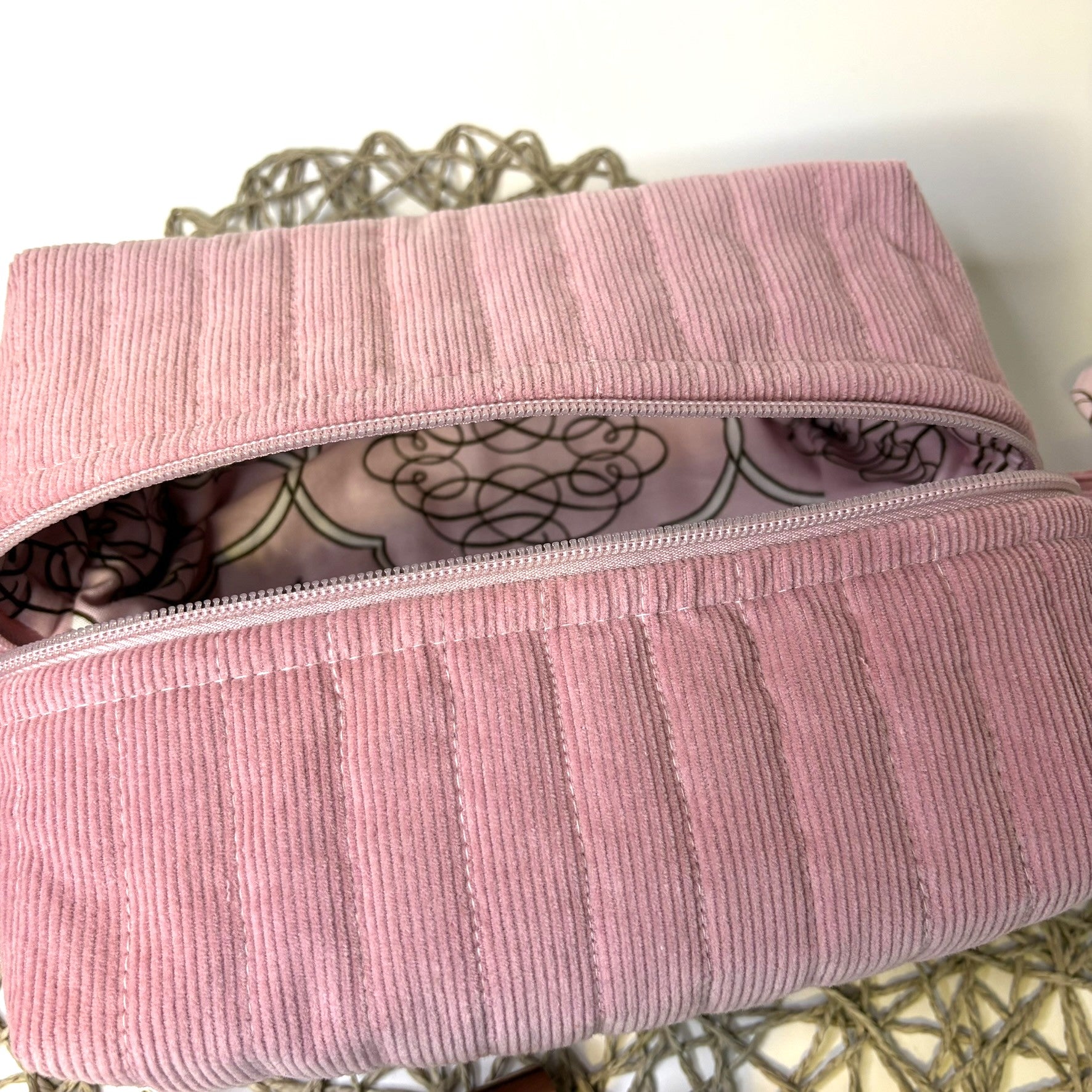 Makeup, cosmetic or tech bag - Quilted Blush Pink Corduroy
