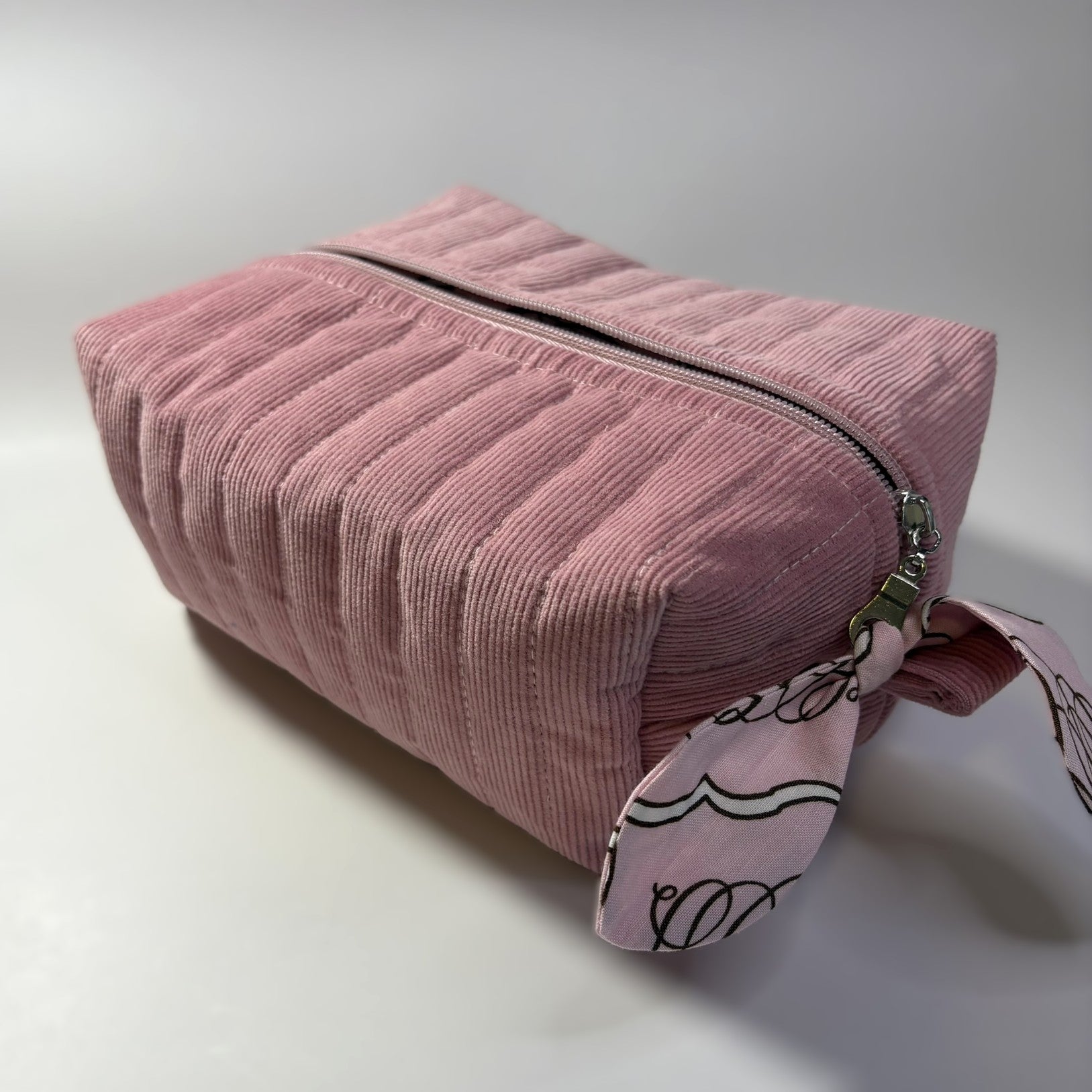 Makeup, cosmetic or tech bag - Quilted Blush Pink Corduroy