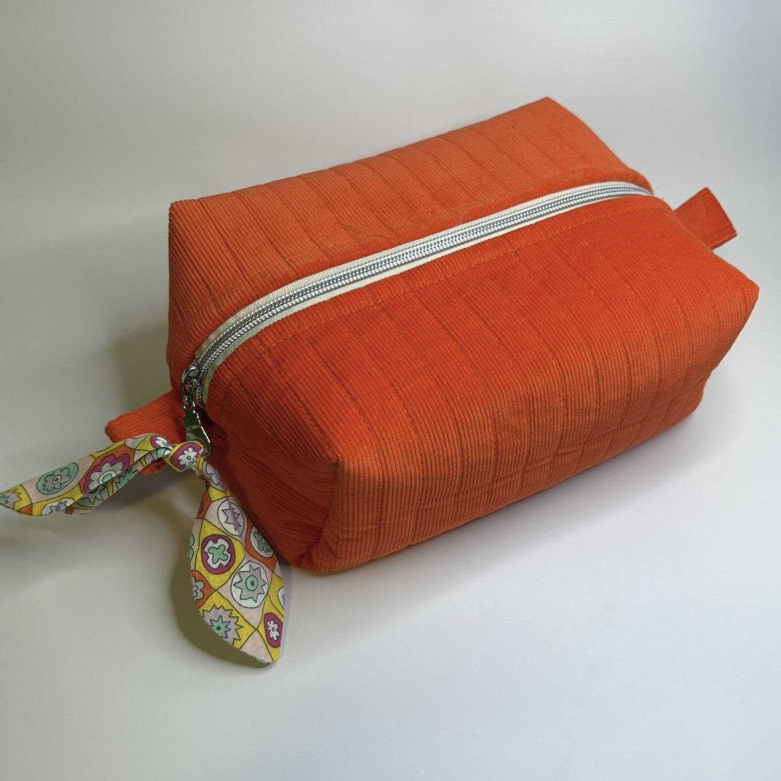 Makeup, cosmetic or tech bag - Quilted Orange Corduroy