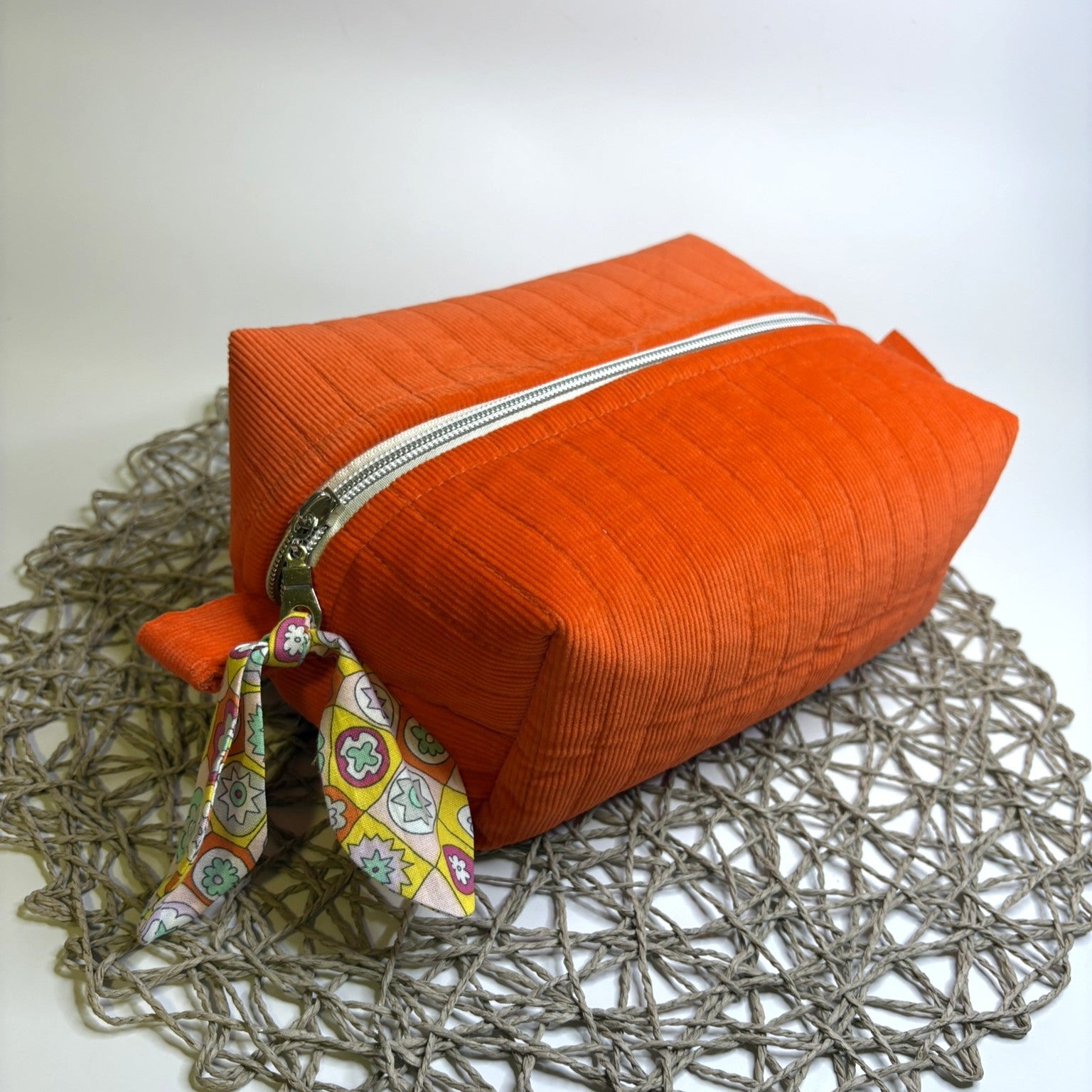 Makeup, cosmetic or tech bag - Quilted Orange Corduroy