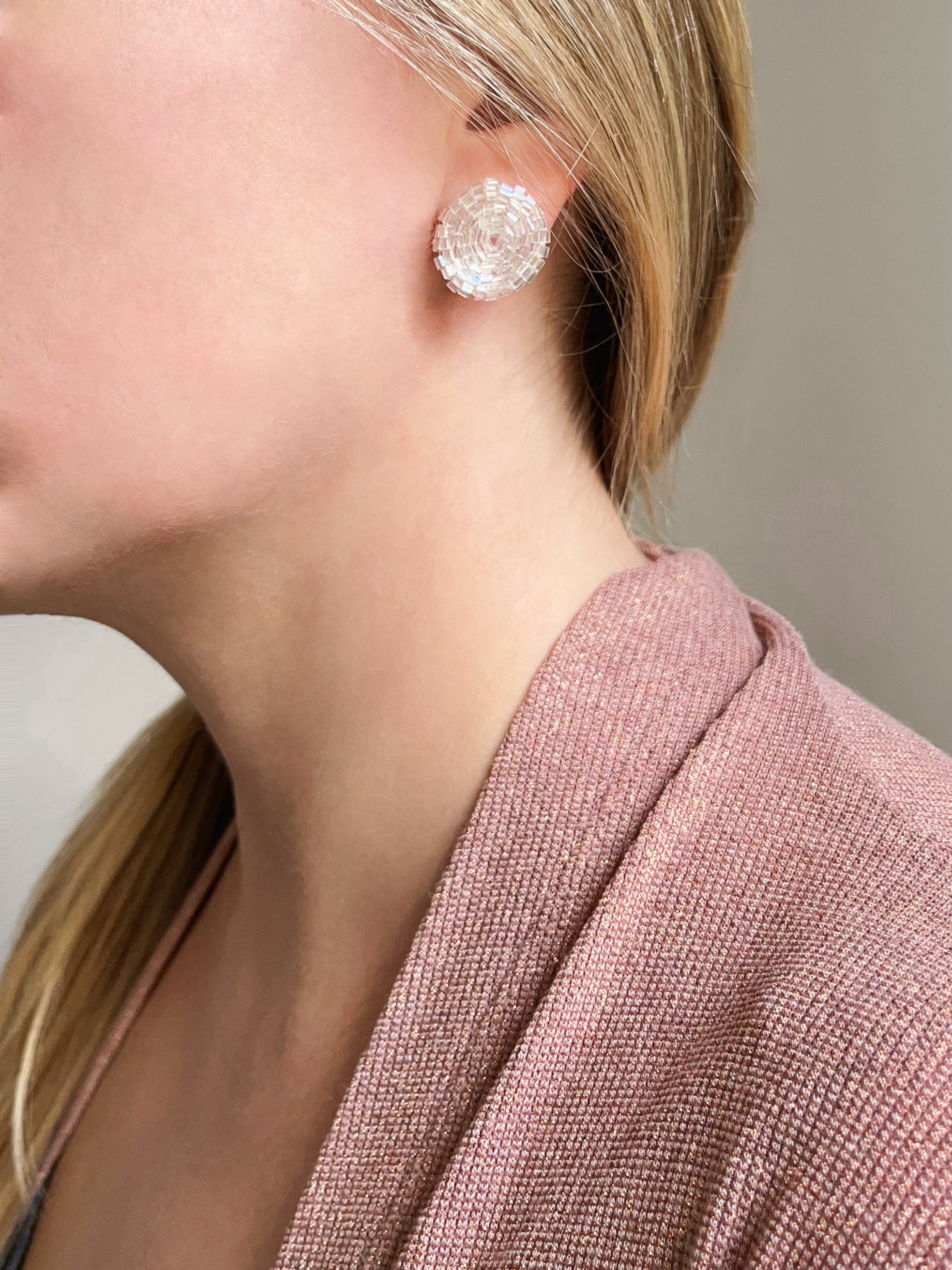 SILVER MOON | 3 colors | festive stud beaded earrings | silver, pink nude, blue turquoise