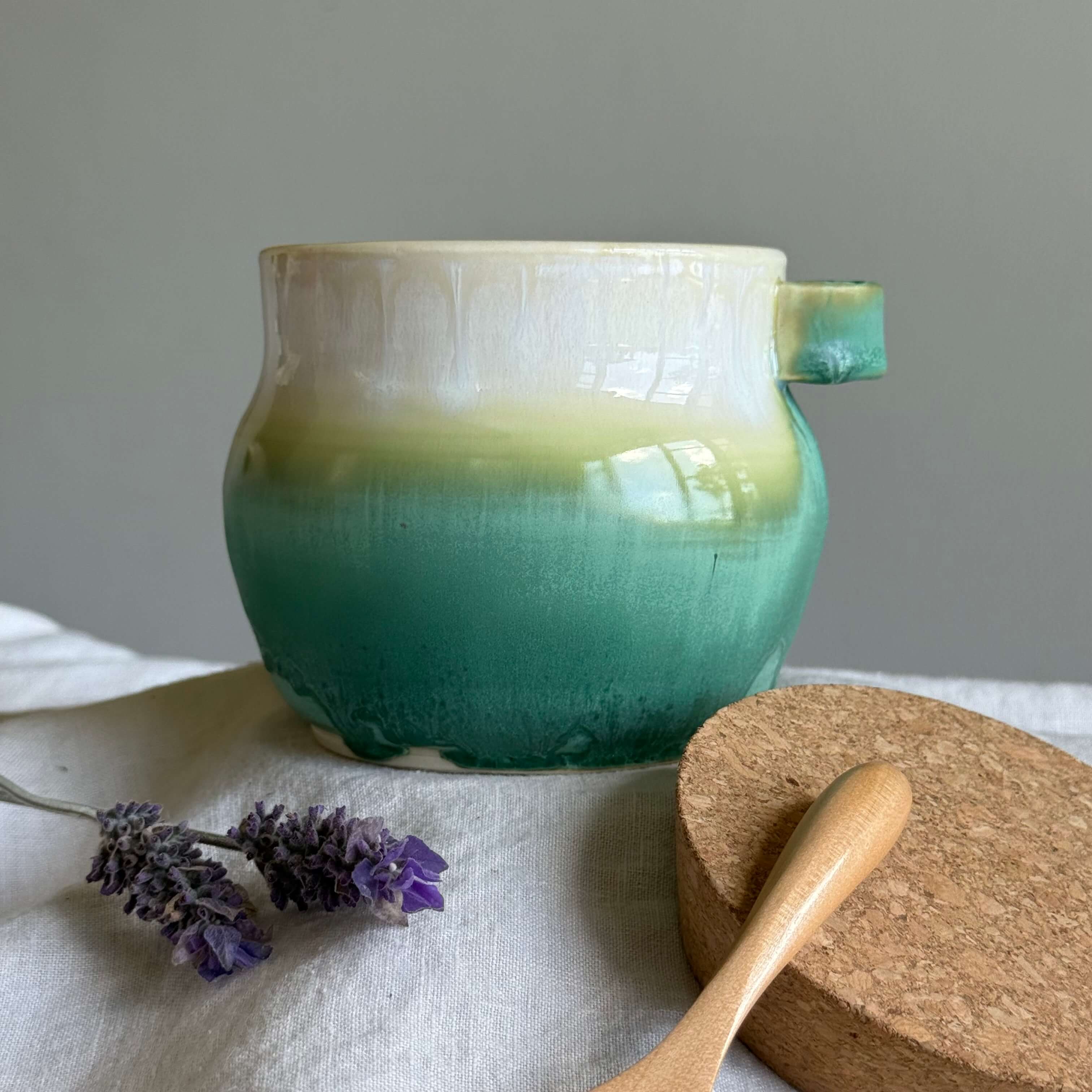 Ceramic Jar with Cork Lid + Wooden Spoon | Wheel Thrown | One a Kind