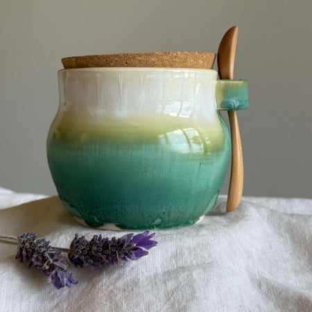 Ceramic Jar with Cork Lid + Wooden Spoon | Wheel Thrown | One a Kind
