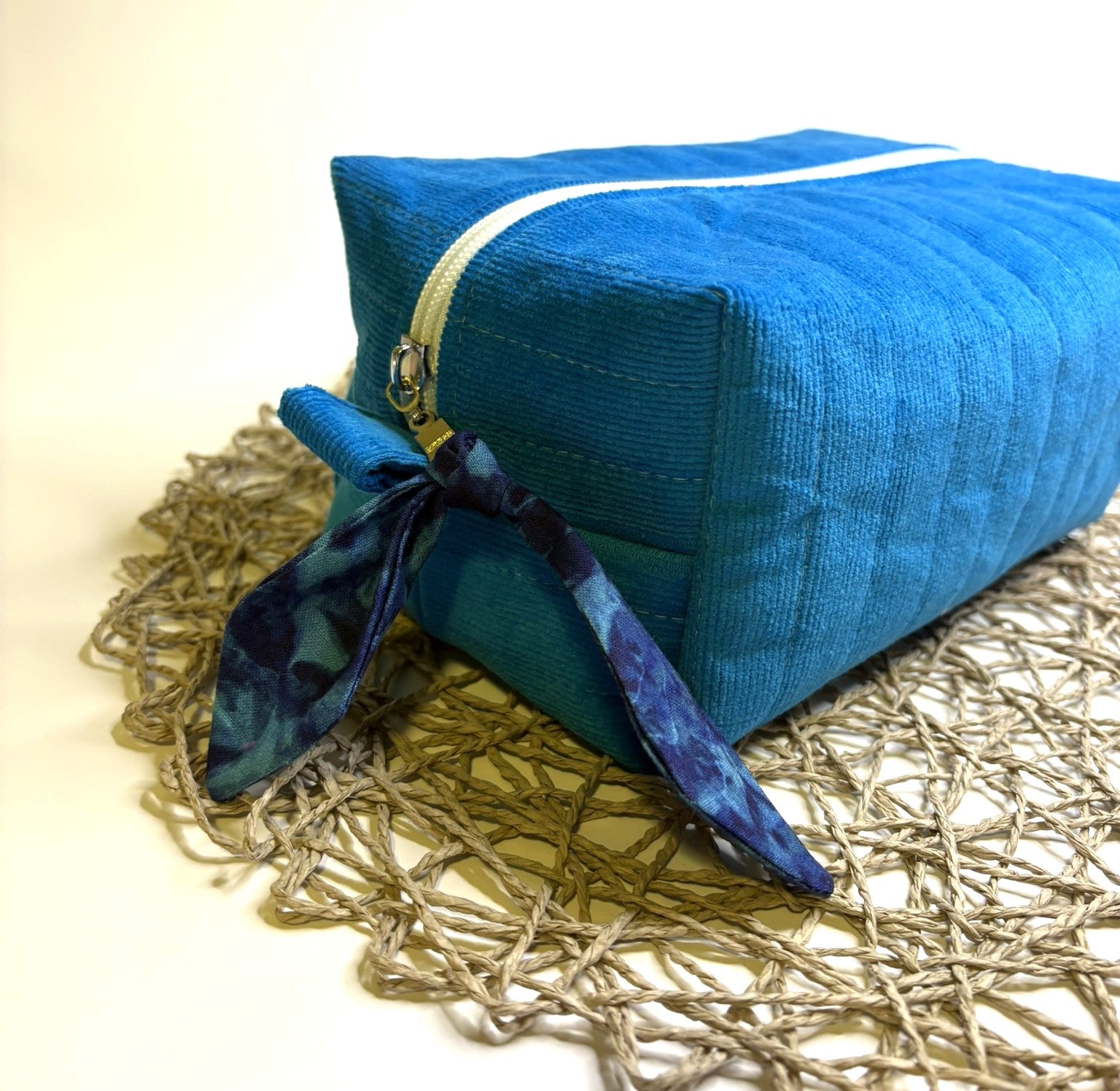 Makeup, cosmetic or tech bag - Quilted Sapphire Blue Corduroy