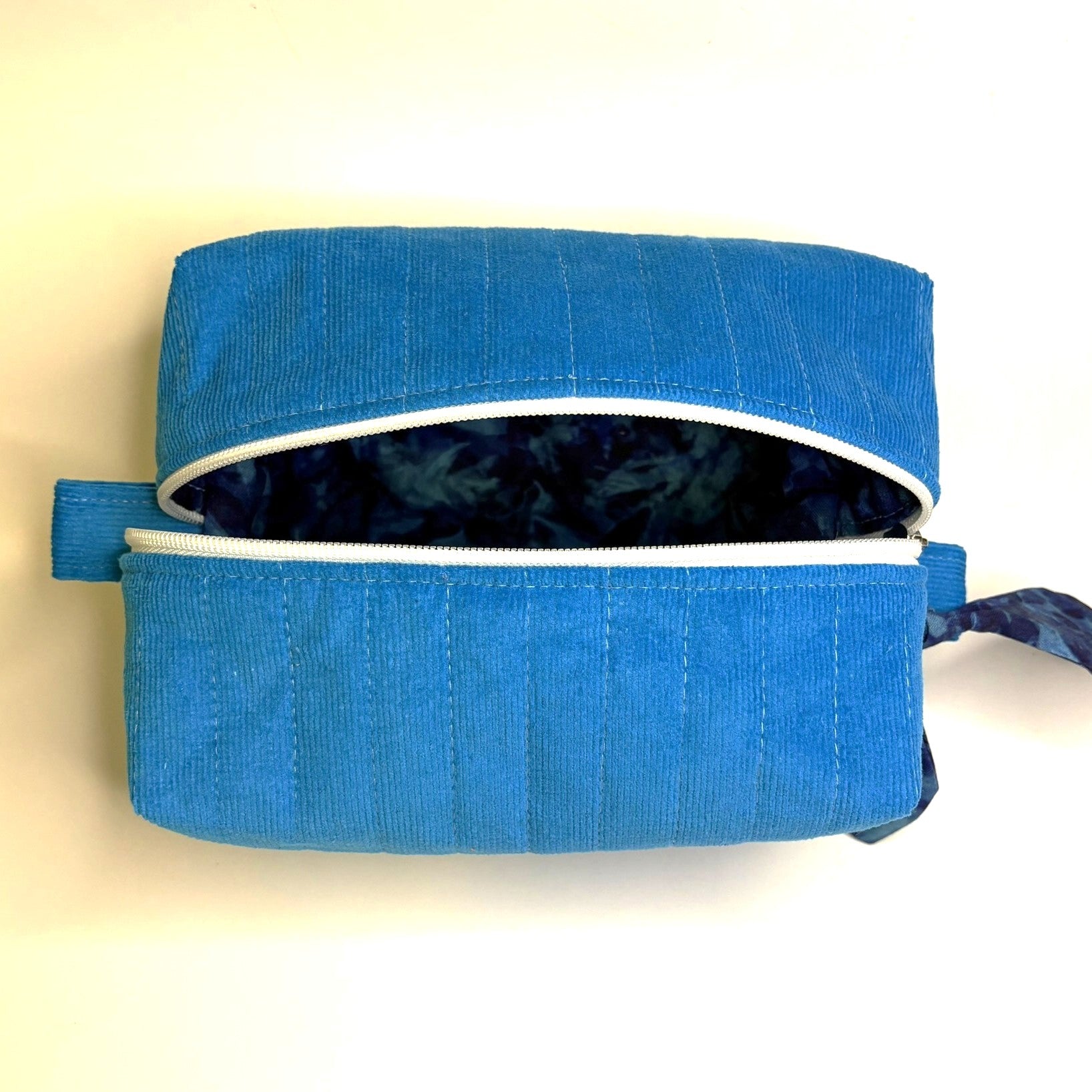 Makeup, cosmetic or tech bag - Quilted Sapphire Blue Corduroy
