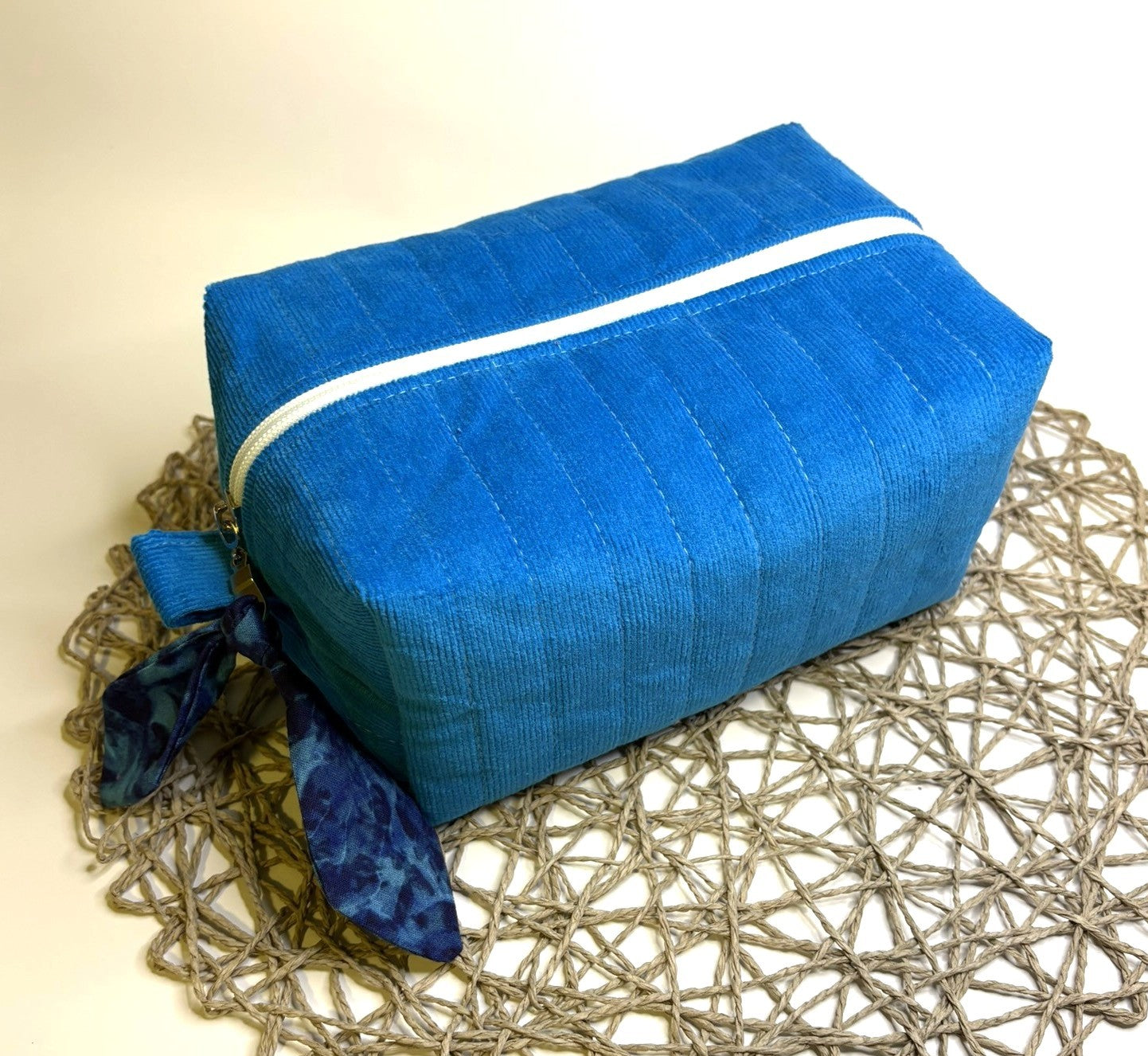 Makeup, cosmetic or tech bag - Quilted Sapphire Blue Corduroy