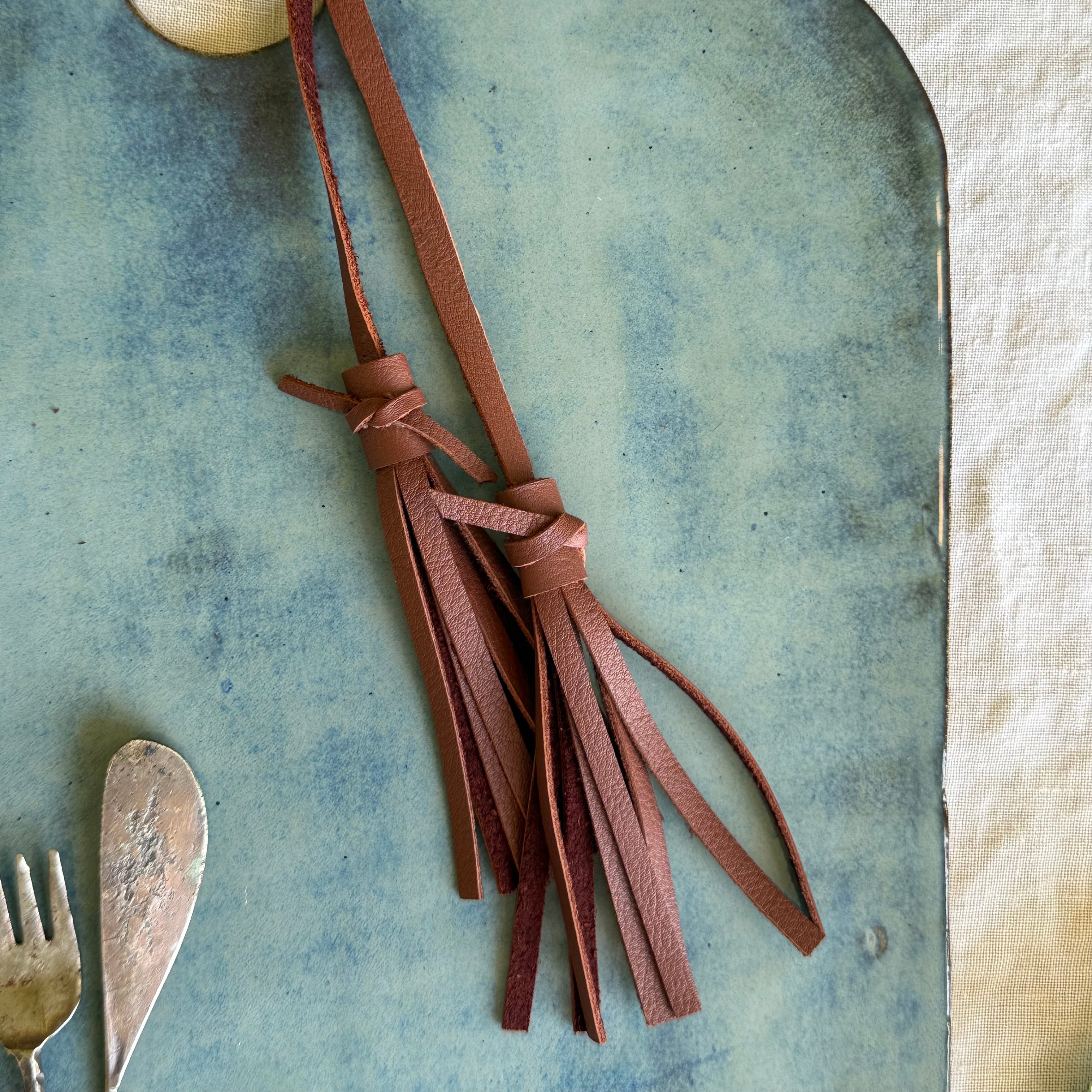 Denim Blue Herringbone Charcuterie Board | Removable Leather Tassel