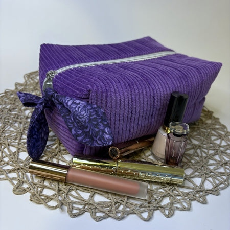Makeup, cosmetic or tech bag - Quilted Amethyst Purple Corduroy