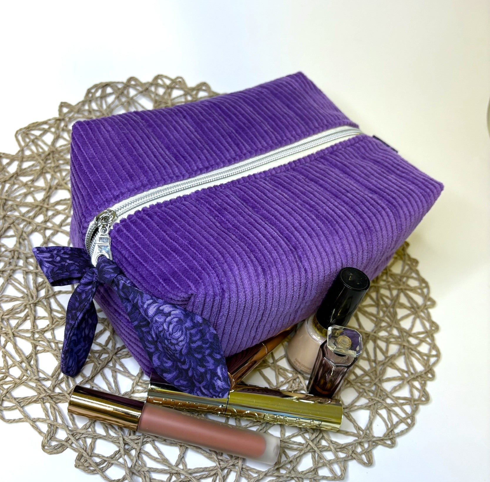 Makeup, cosmetic or tech bag - Quilted Amethyst Purple Corduroy