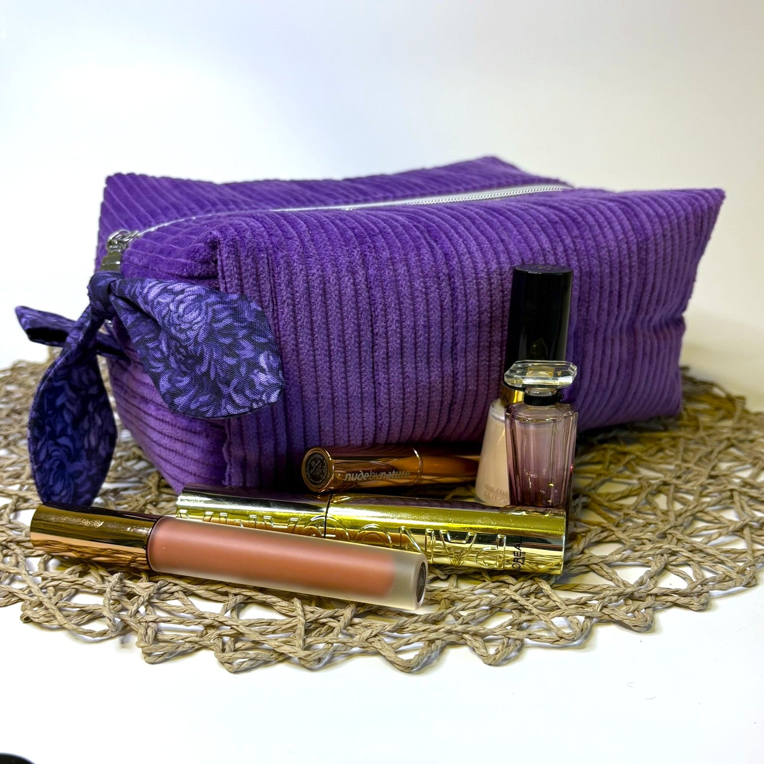 Makeup, cosmetic or tech bag - Quilted Amethyst Purple Corduroy