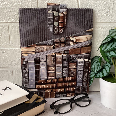 Library books Fabric Padded Book Sleeve. IPad/Tablet pouch. 2 pockets with flap closure.