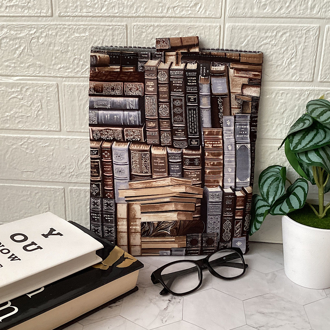 Library books Fabric Padded Book Sleeve. IPad/Tablet pouch. 2 pockets with flap closure.