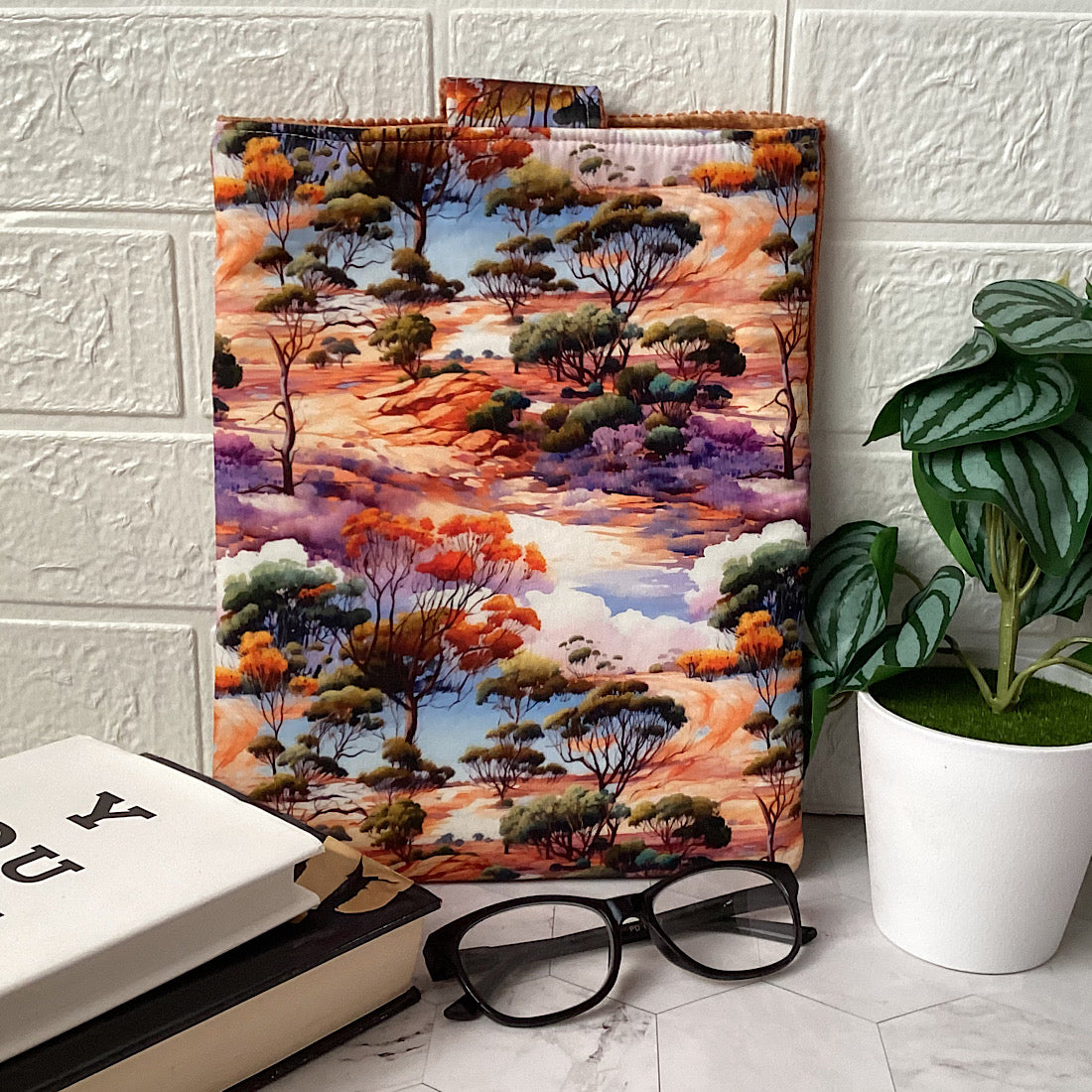 Scenic outback Fabric Padded Book Sleeve. IPad/Tablet pouch. 2 pockets with flap closure.