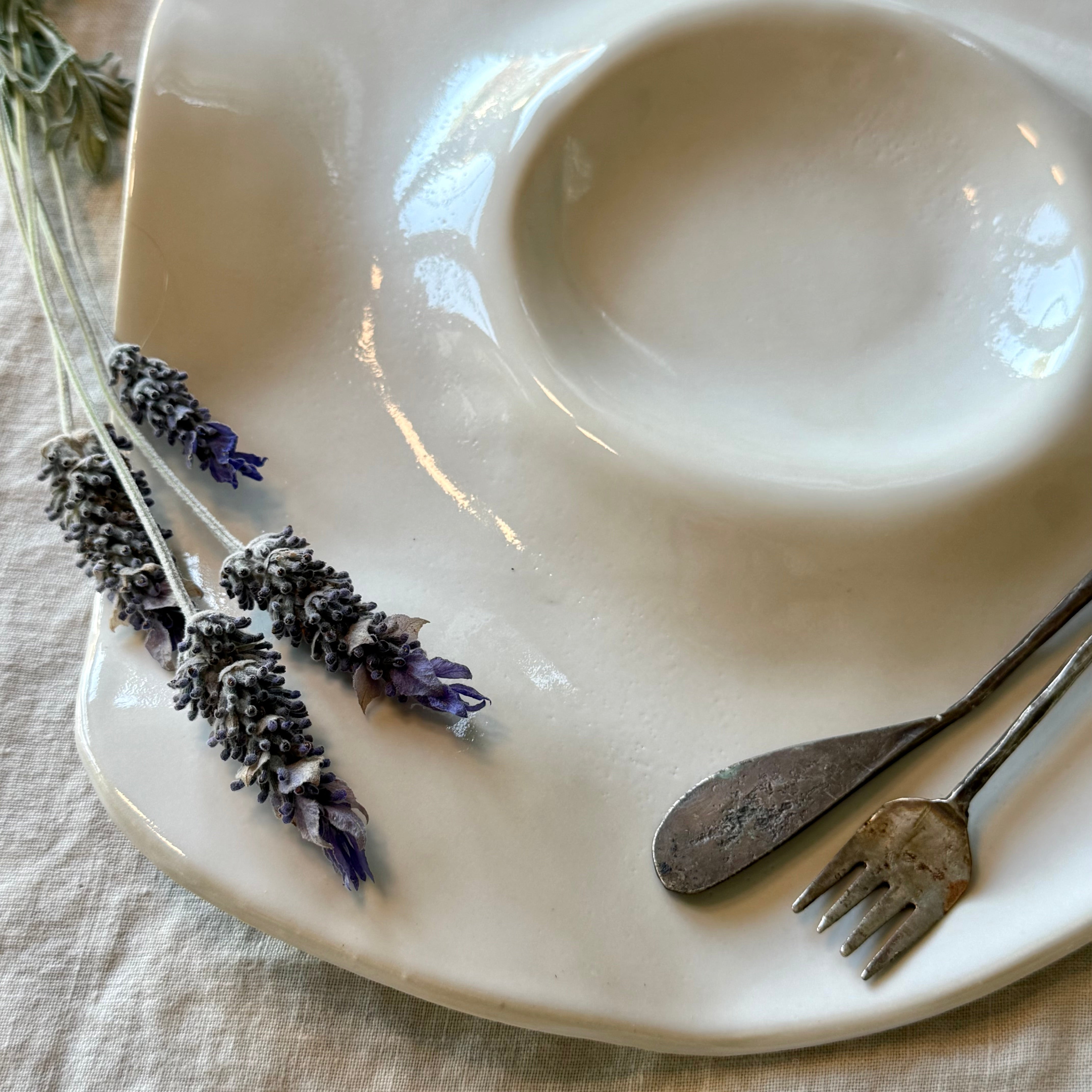 Handformed Large Ceramic Serving Board with Dip Well | Bon Appetit Charcuterie Board