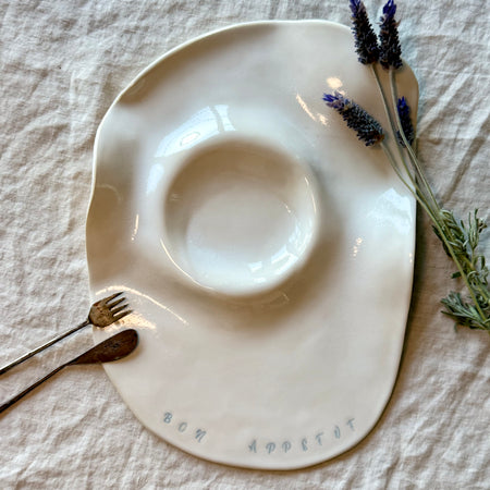 Handformed Large Ceramic Serving Board with Dip Well | Bon Appetit Charcuterie Board
