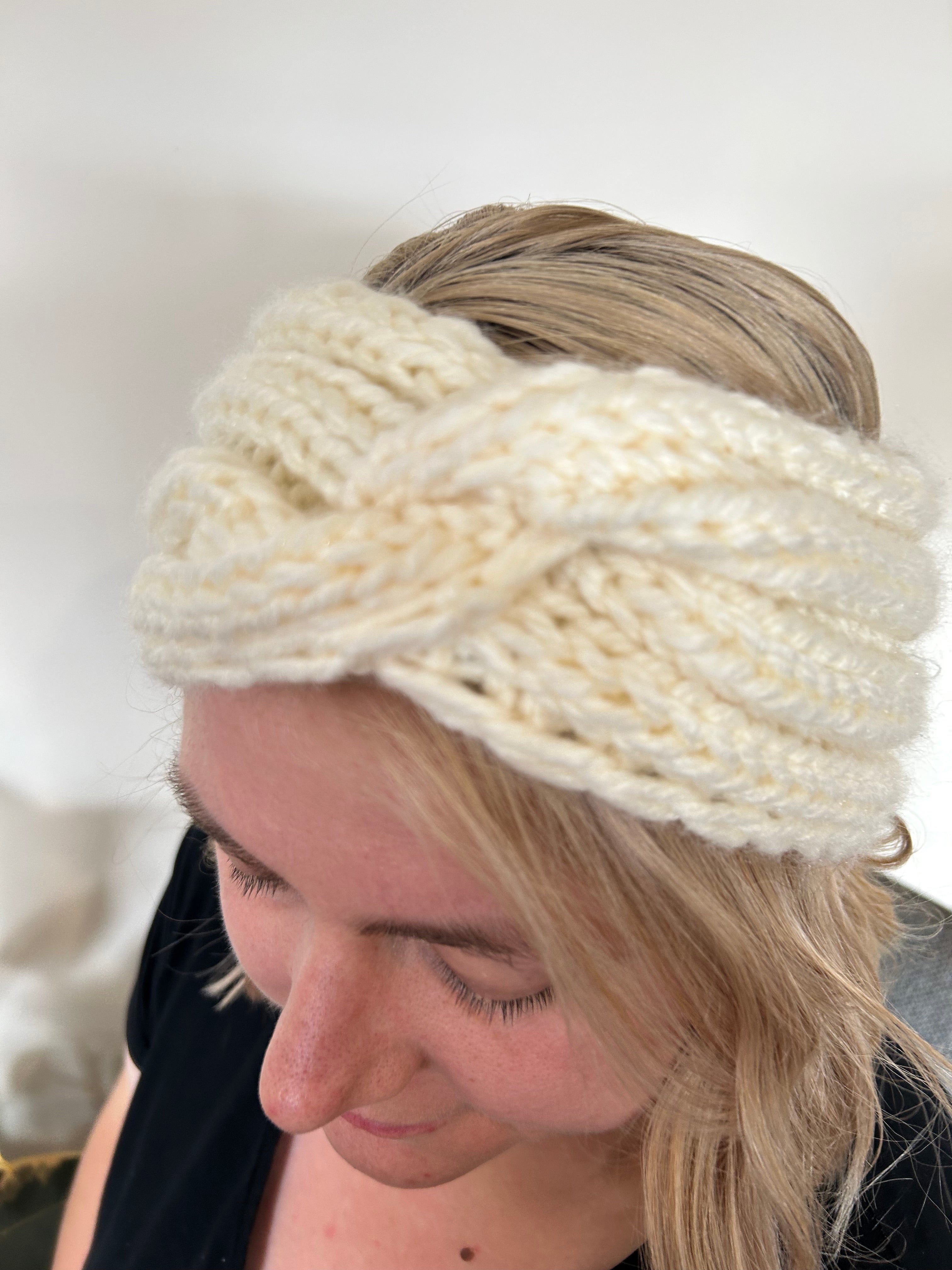 Hand Knitted Wool Mix Headband - Winter White Twist