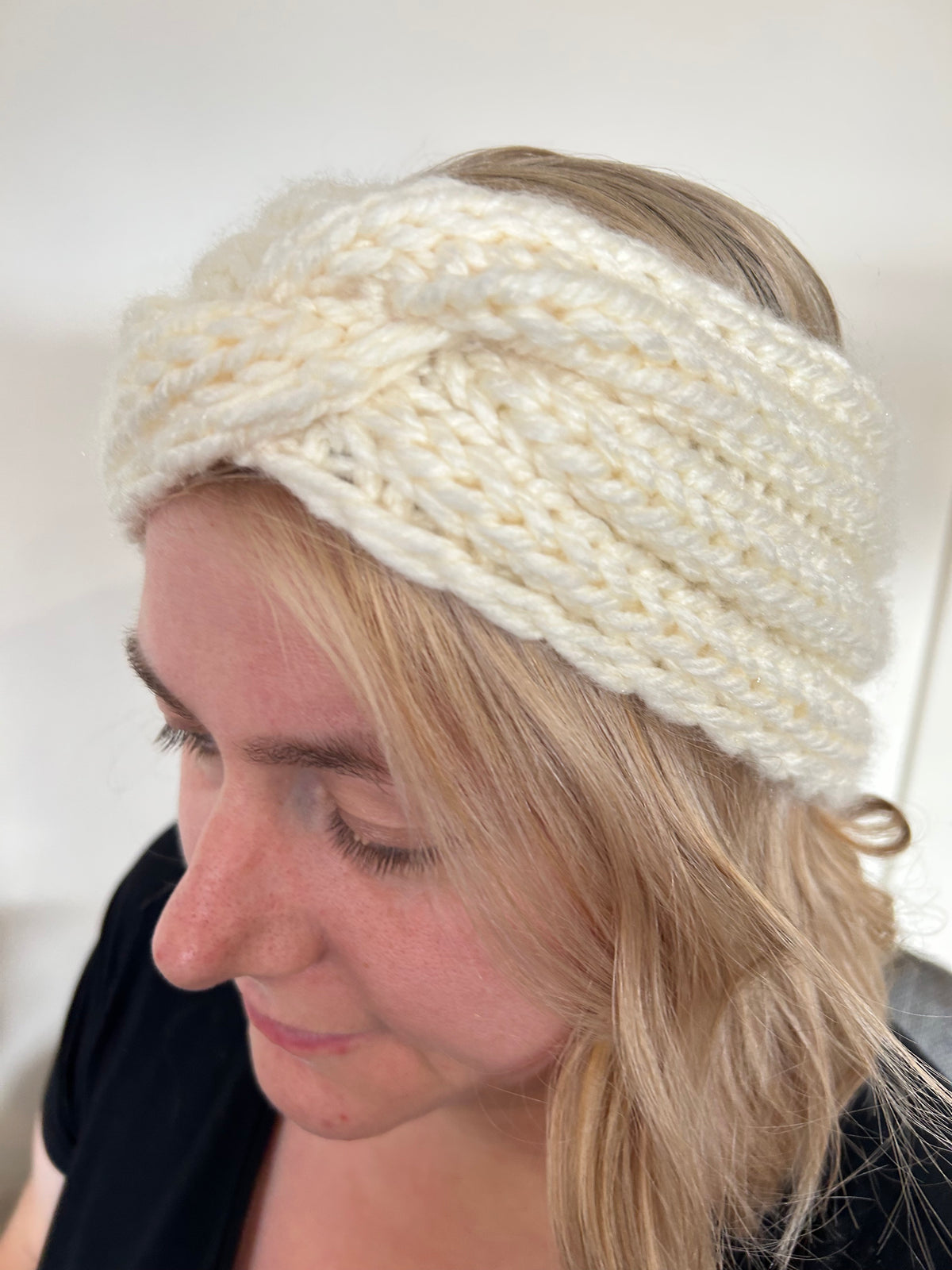 Hand Knitted Wool Mix Headband - Winter White Twist
