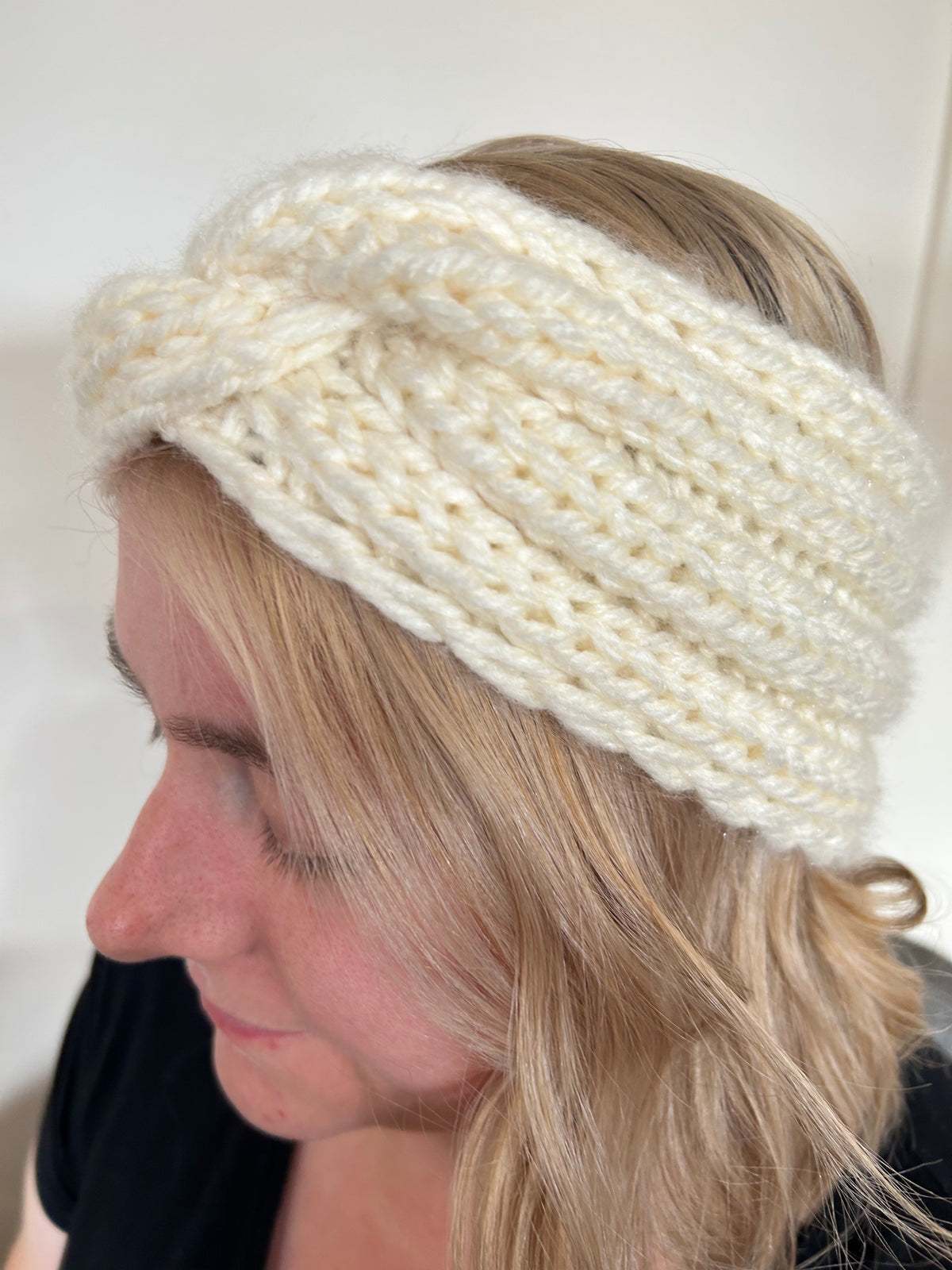 Hand Knitted Wool Mix Headband - Winter White Twist