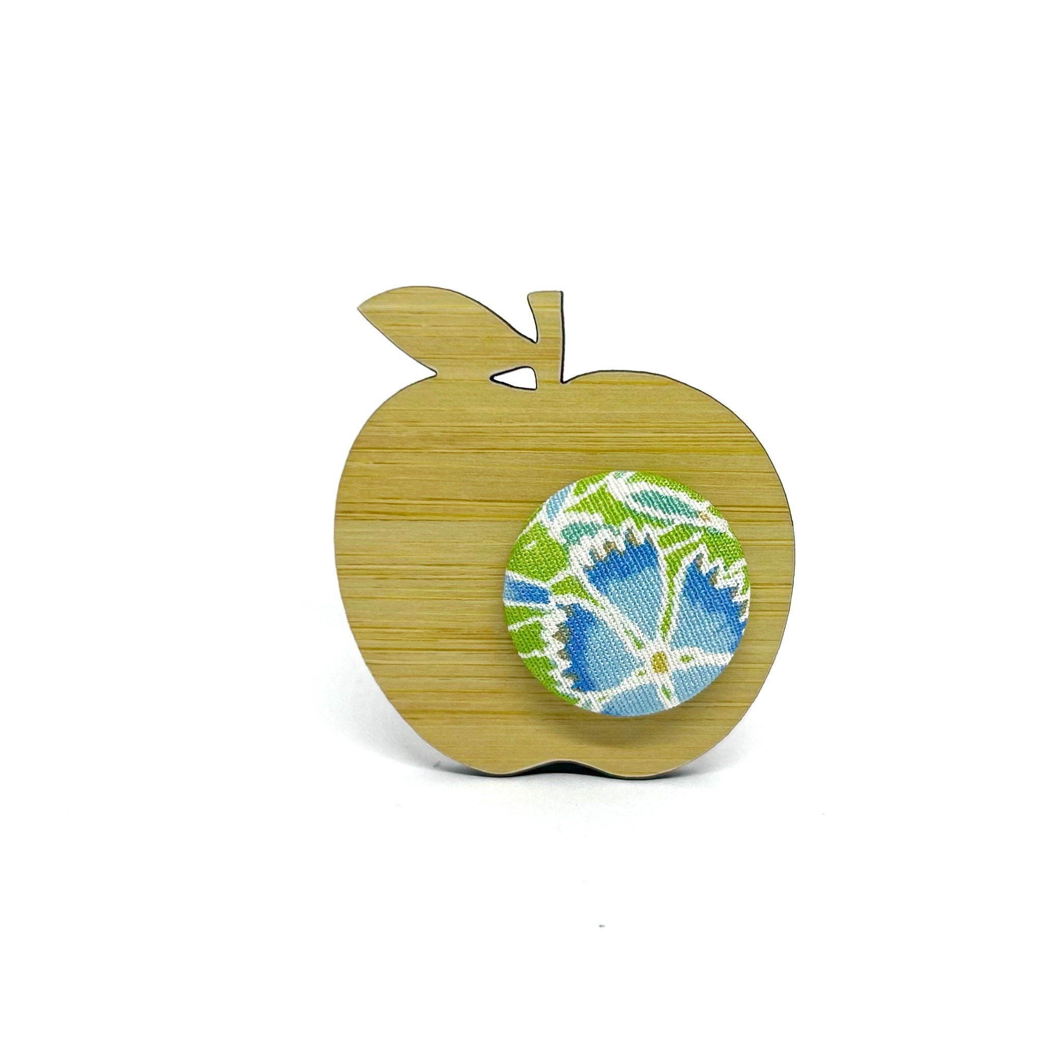 Apple for the Teacher Brooch - Blue and Green Florals