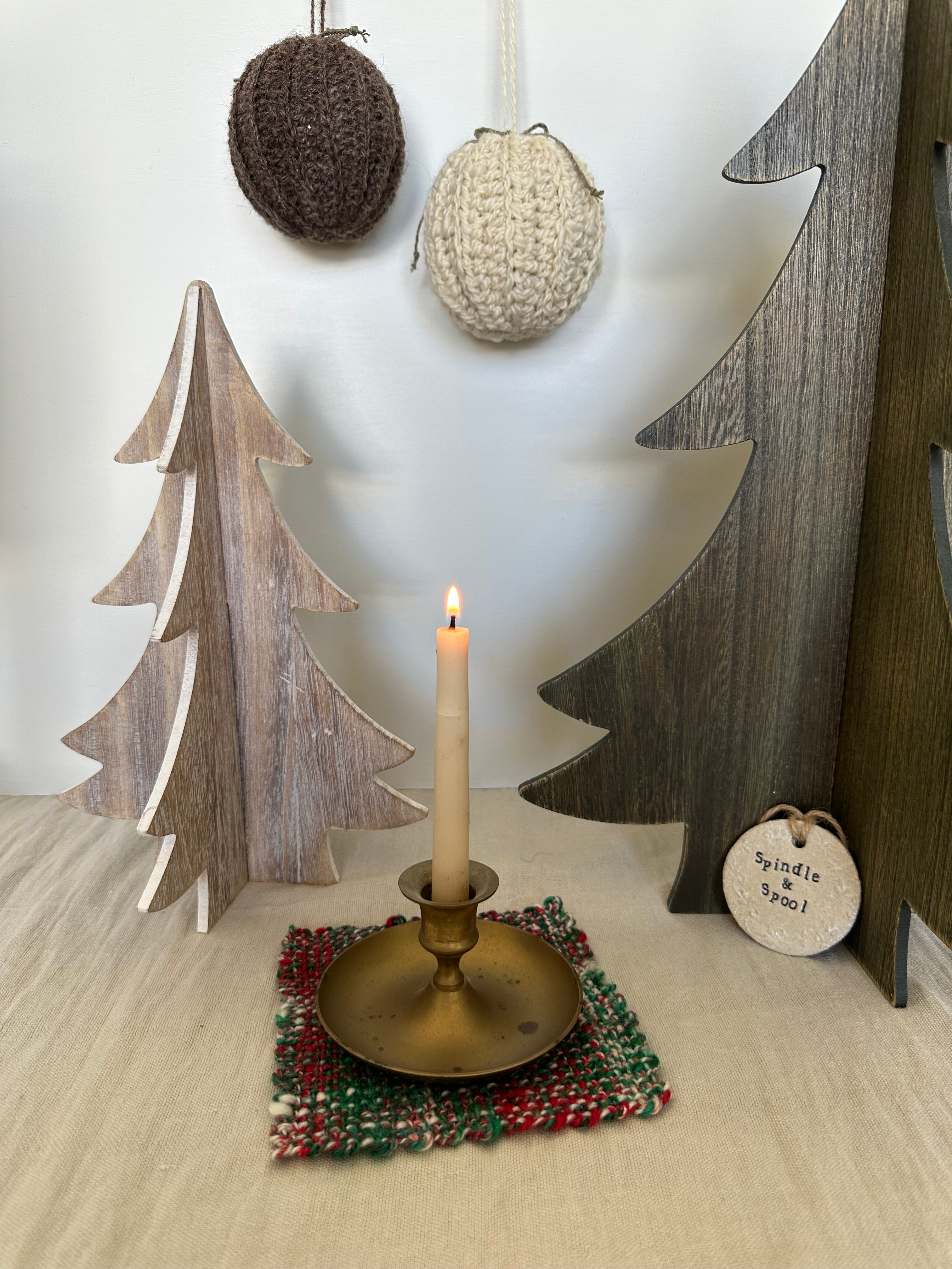 Hand Spun and Hand Woven Christmas Candle Mats