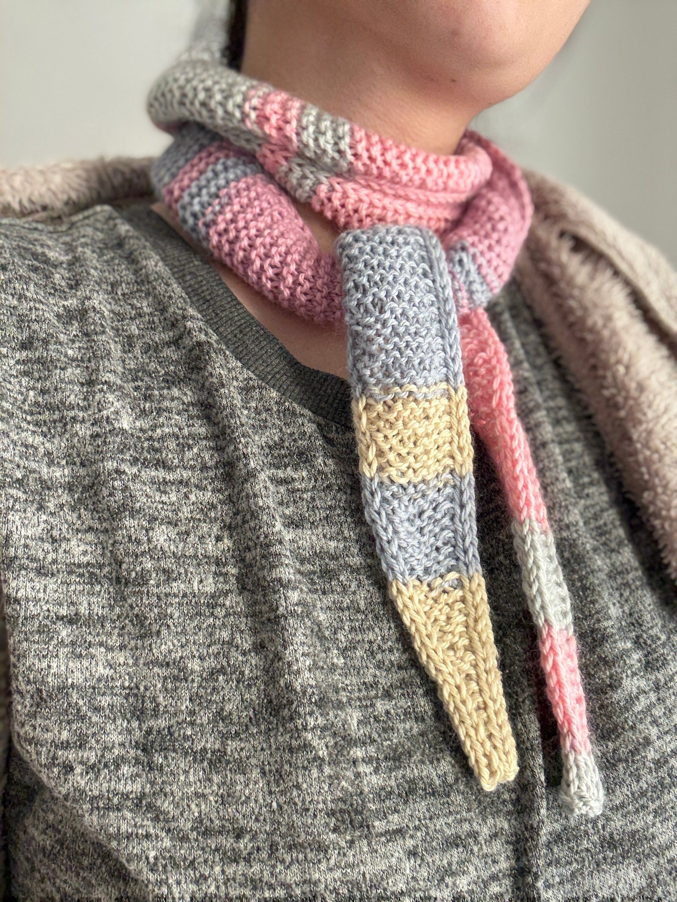 Hand knitted sophie scarf in pastel mix