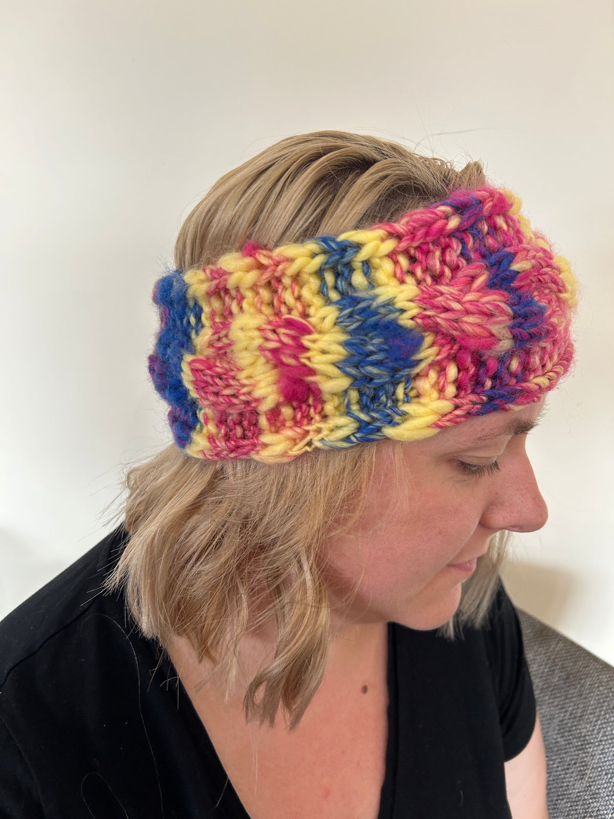 Hand Knitted Wool Acrylic Mix Headband - Chunky Cable Tutti Fruity