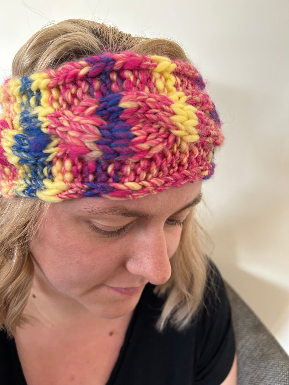Hand Knitted Wool Acrylic Mix Headband - Chunky Cable Tutti Fruity