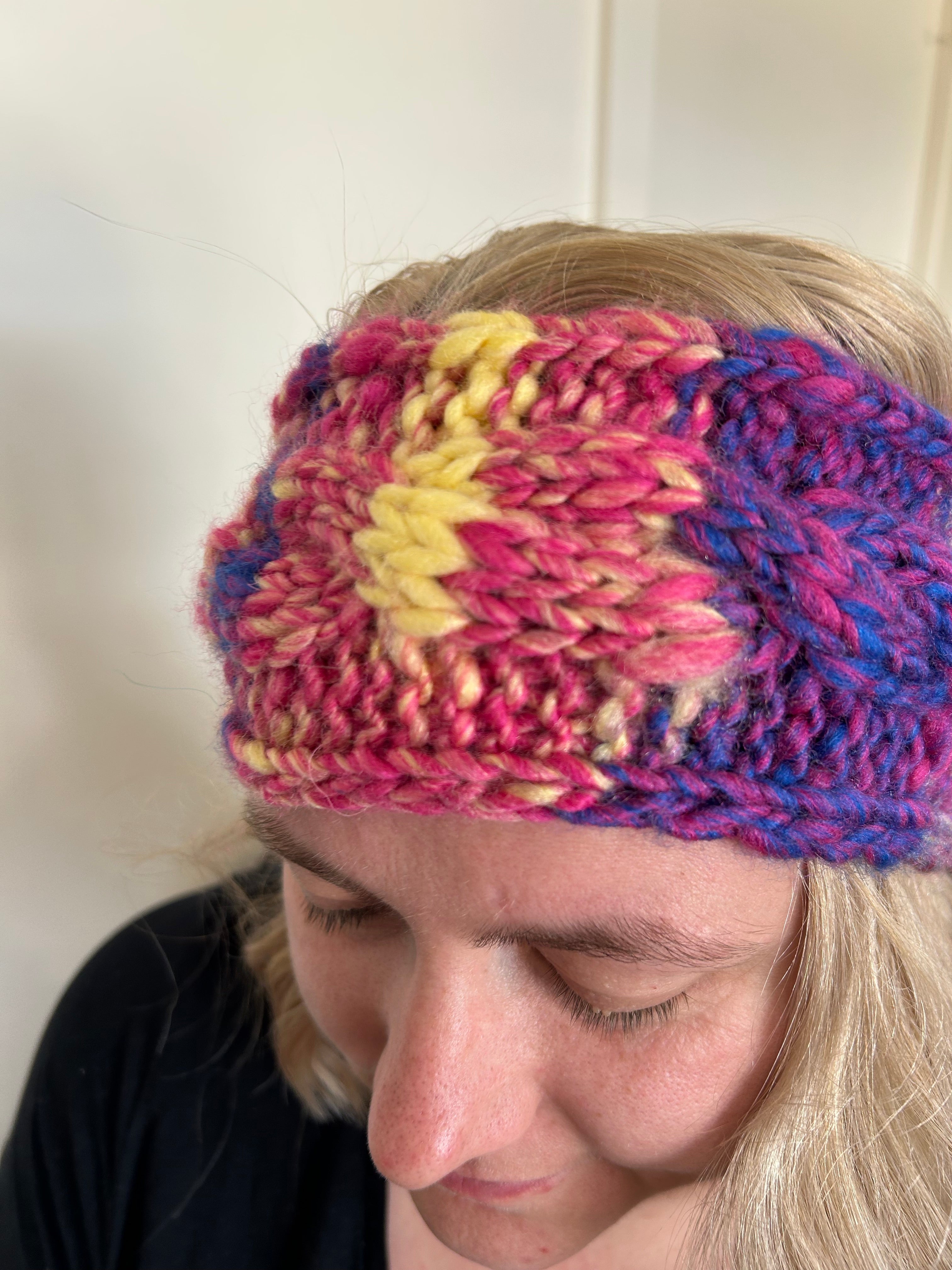 Hand Knitted Wool Acrylic Mix Headband - Chunky Cable Tutti Fruity