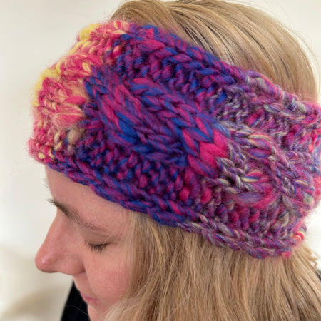 Hand Knitted Wool Acrylic Mix Headband - Chunky Cable Tutti Fruity