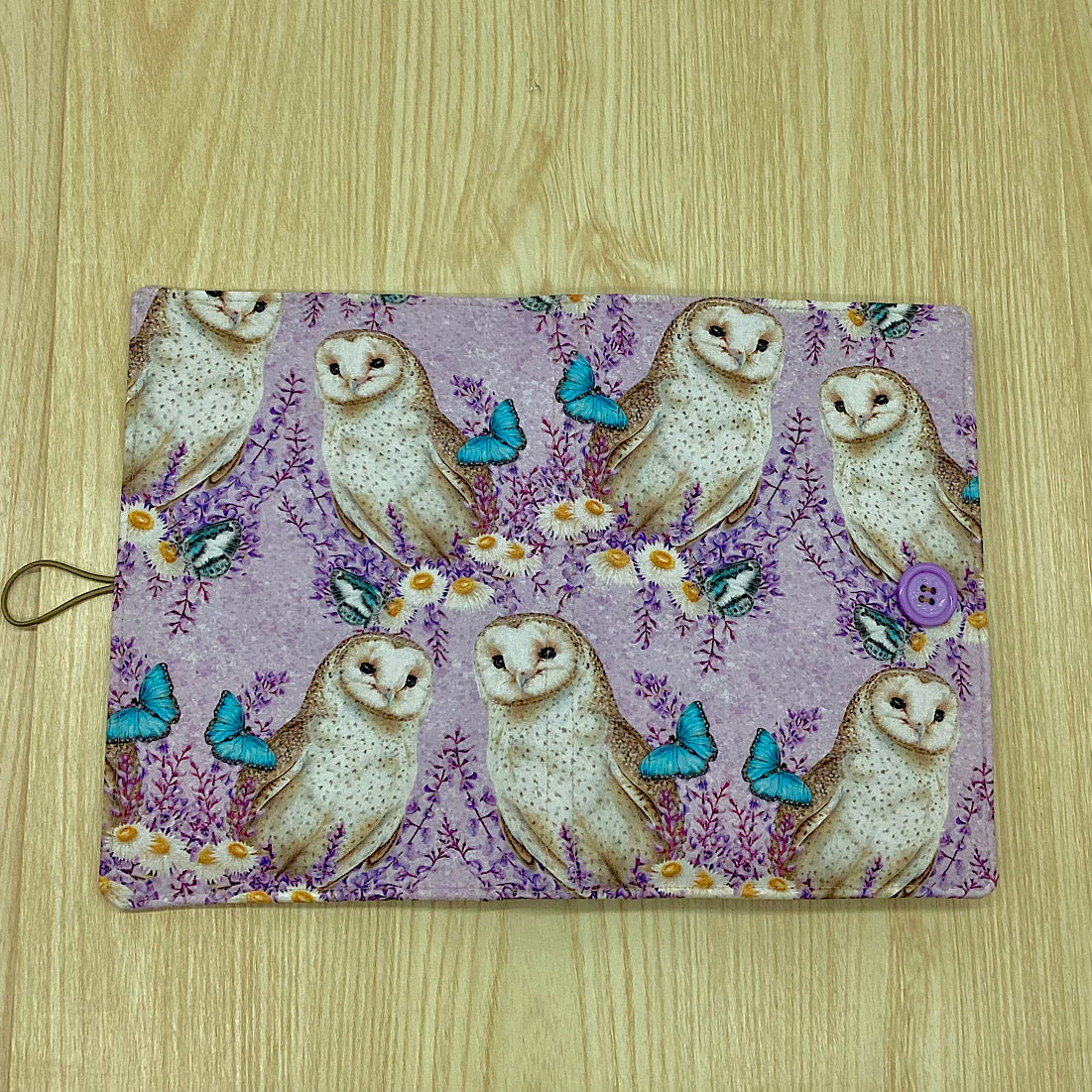 Owls refillable A5 fabric notebook cover gift set - Incl. book and pen.