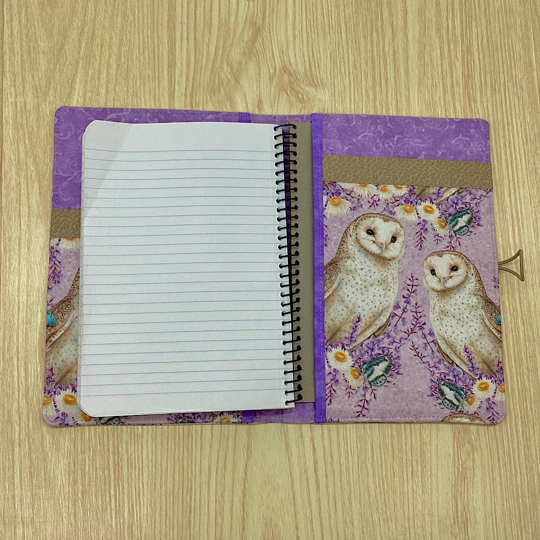 Owls refillable A5 fabric notebook cover gift set - Incl. book and pen.