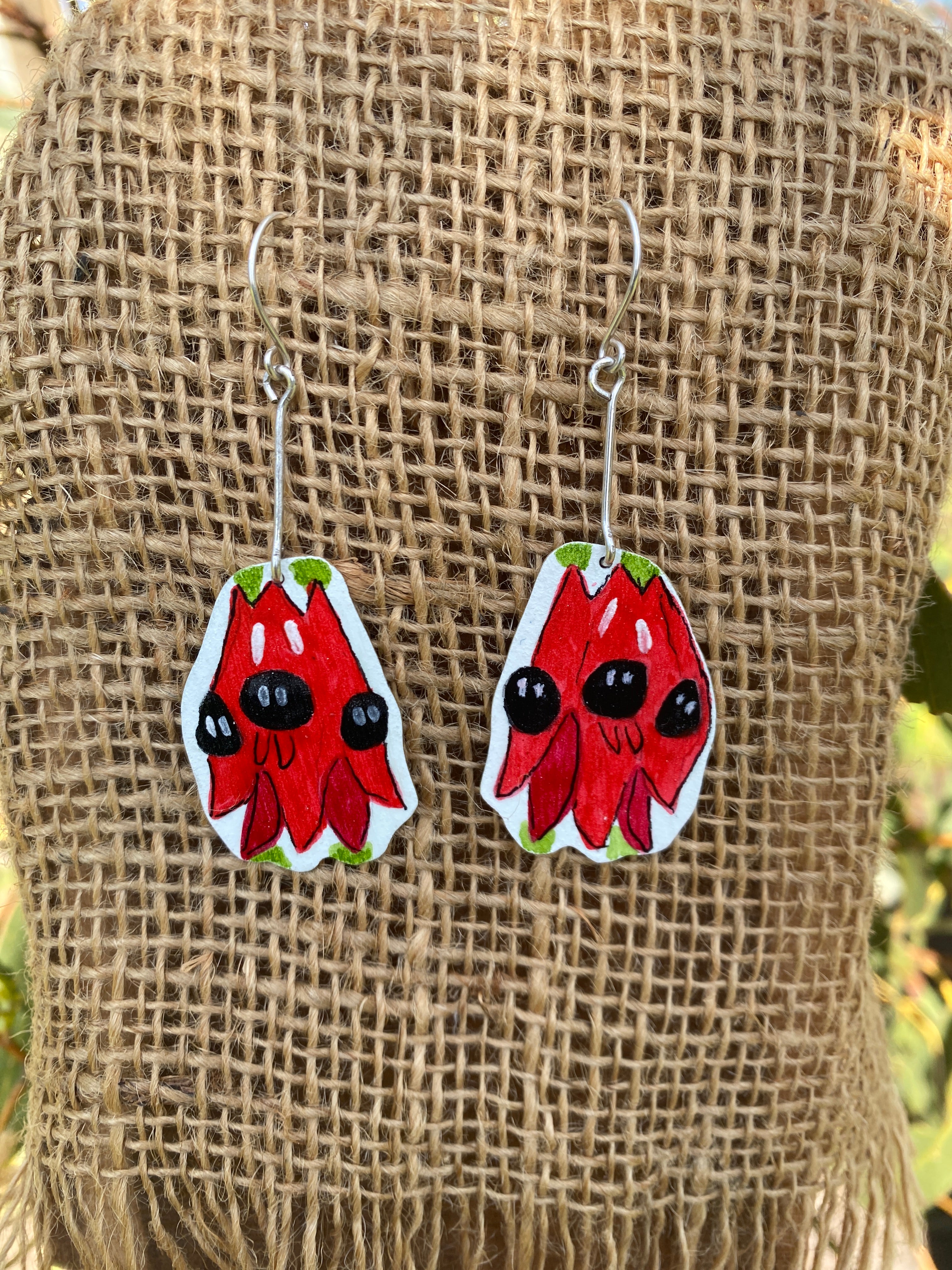 Sturt Desert Pea Earrings – Hand-painted Brass Jewellery