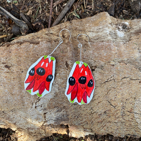Sturt Desert Pea Earrings – Hand-painted Brass Jewellery