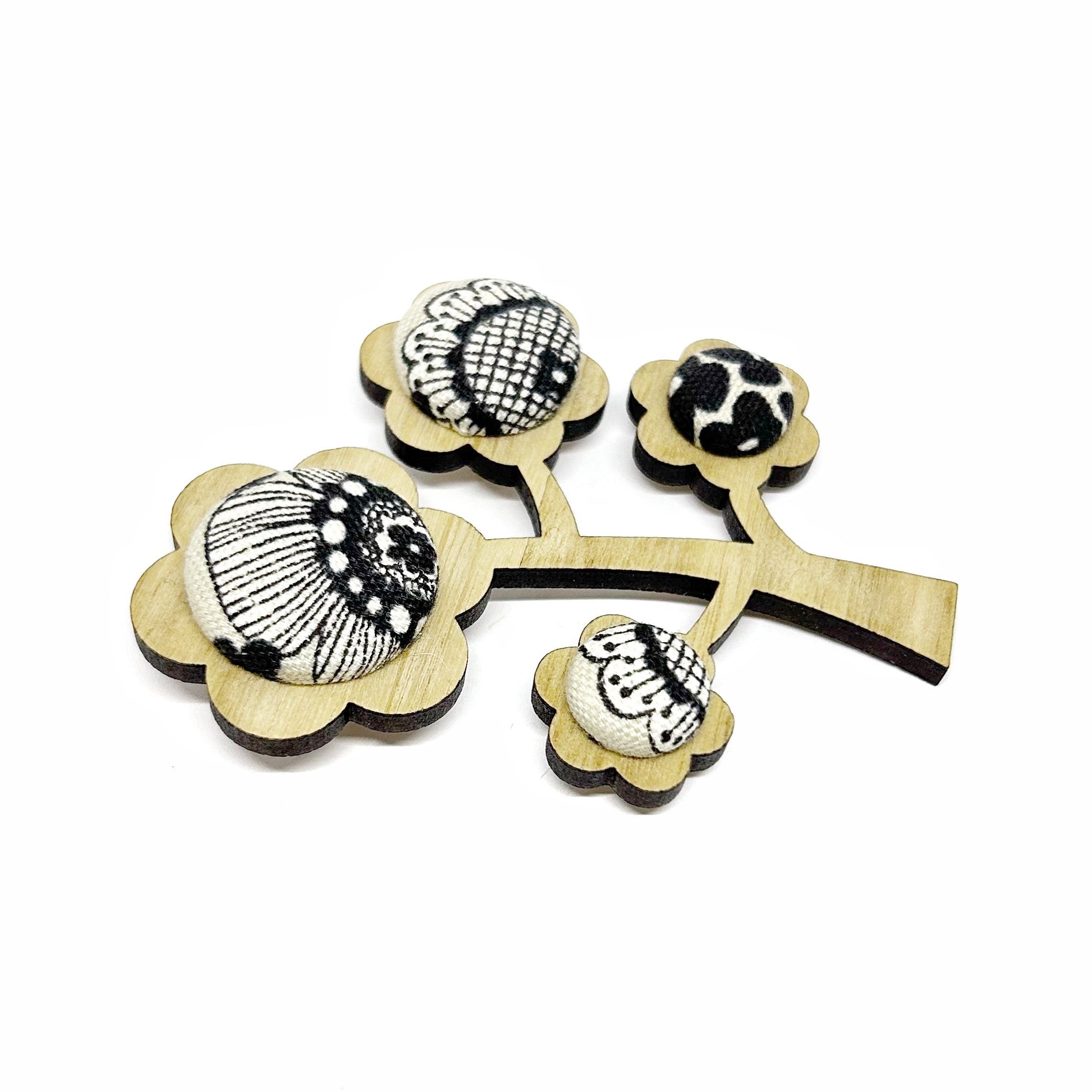 Kimono Tree Brooch - Black and White