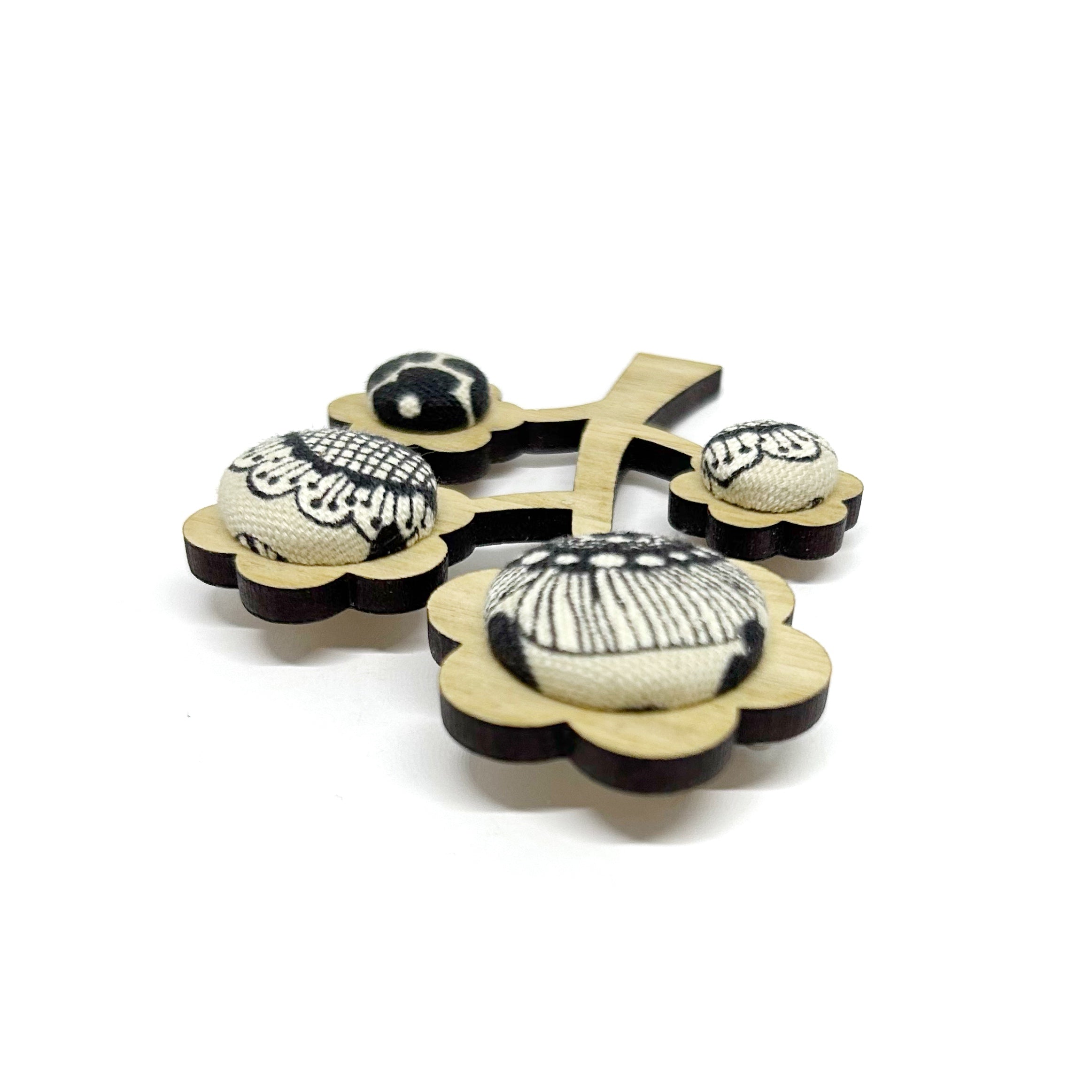 Kimono Tree Brooch - Black and White