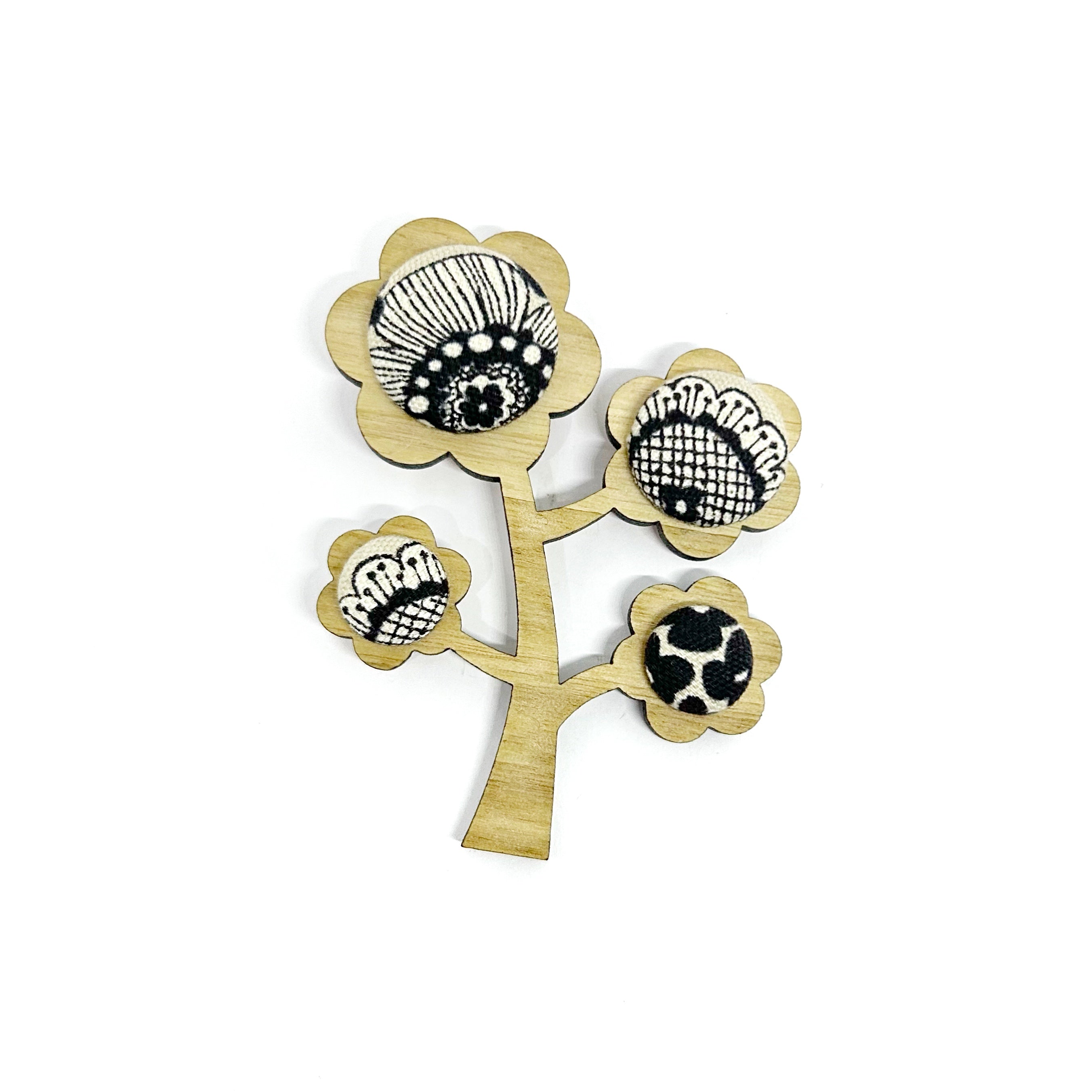 Kimono Tree Brooch - Black and White