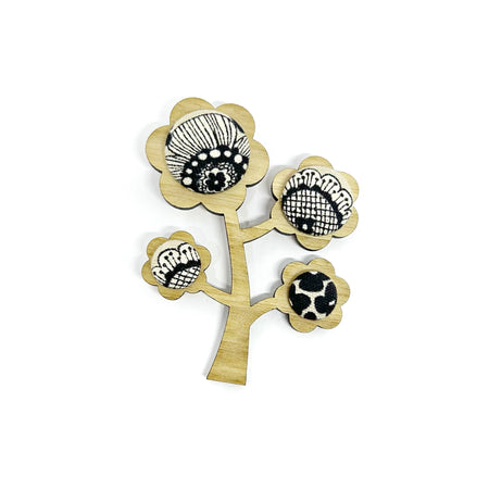 Kimono Tree Brooch - Black and White