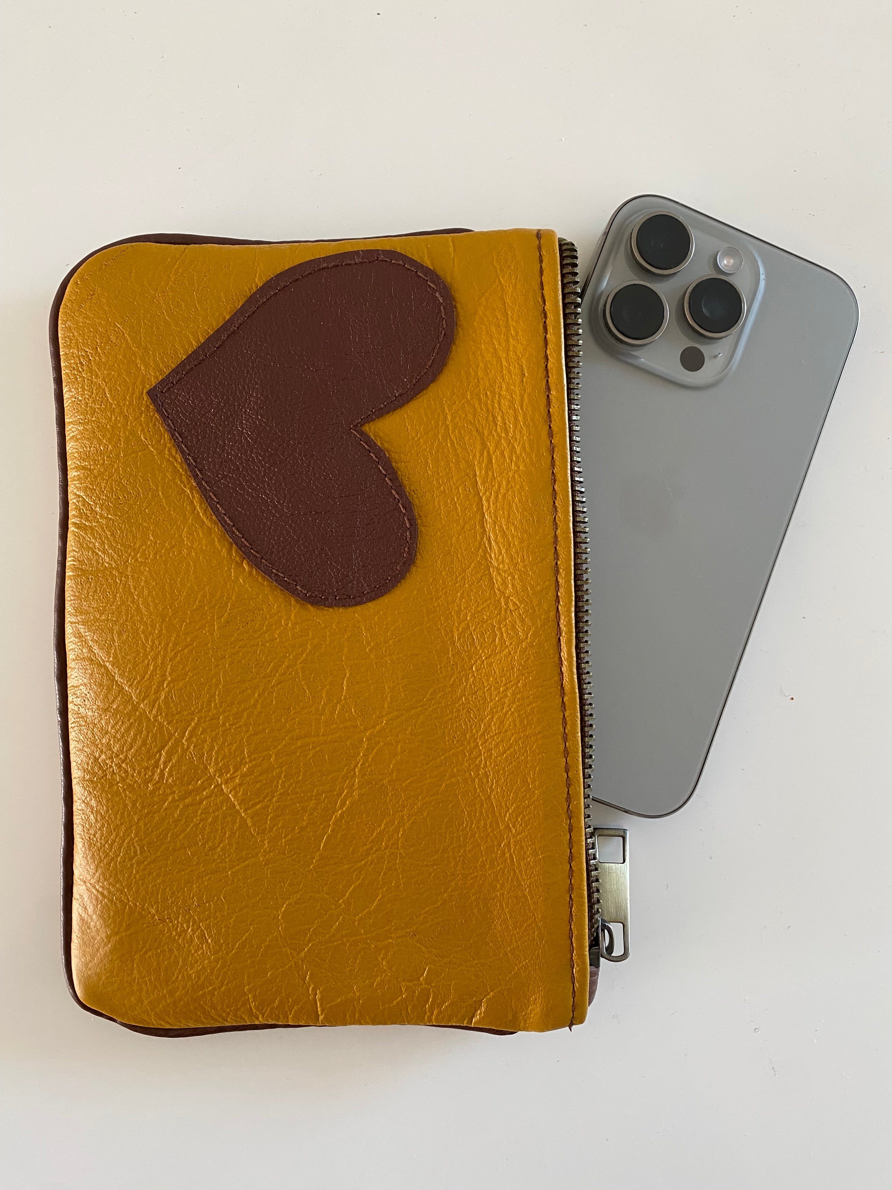 Brown heart leather pouch