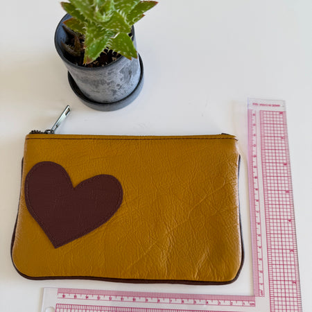Brown heart leather pouch