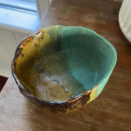 Hand Made Pottery Bowl - Tenmoku Gold and Turquoise