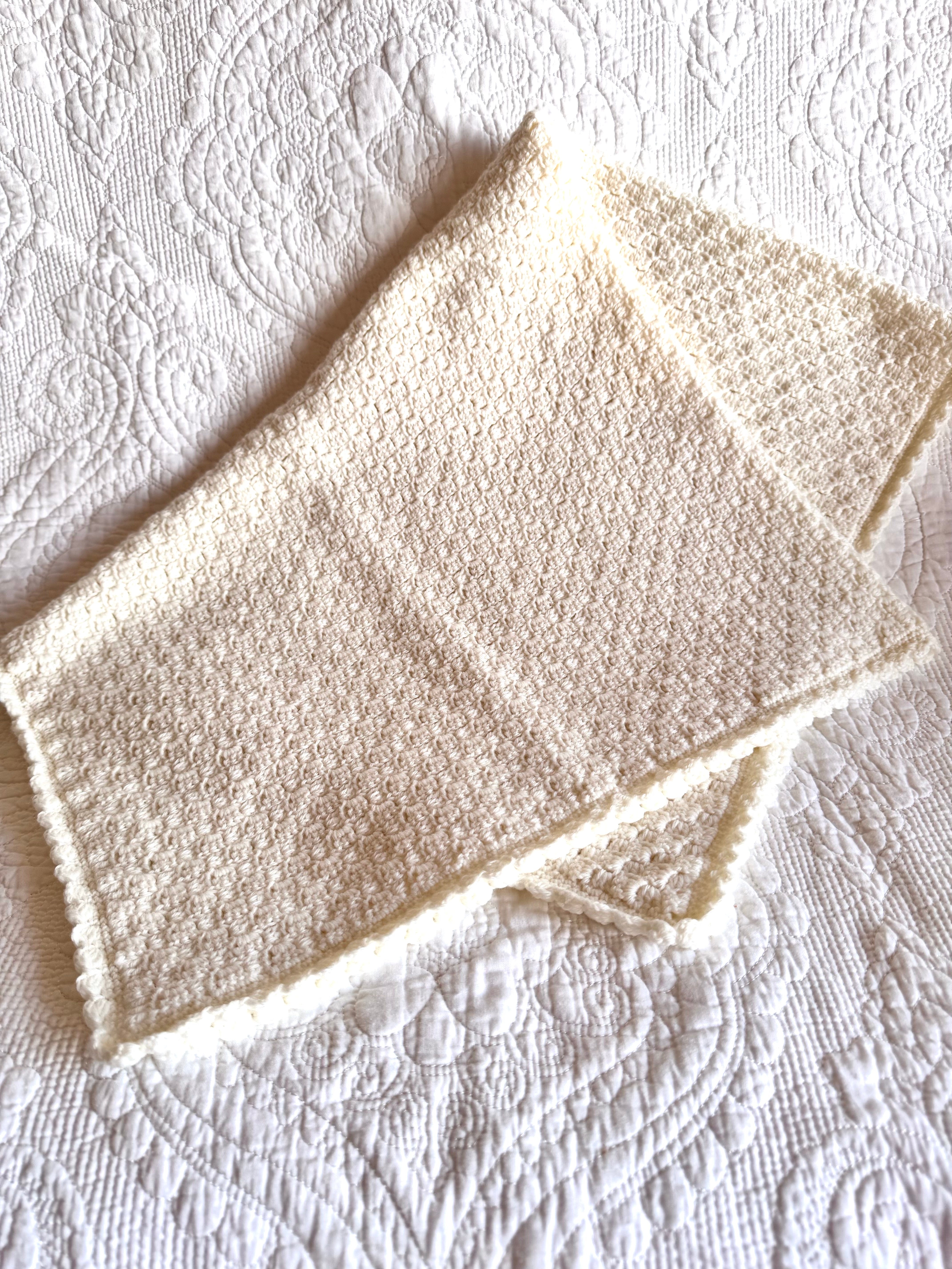 READY TO SHIP Crocheted Wool Baby Blanket in Frost