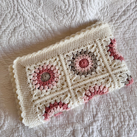 READY TO SHIP Crocheted Wool Baby Blanket Pinks Stone Frost