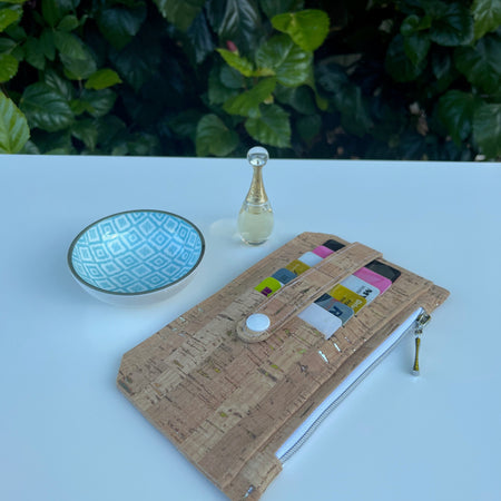 Purse Pal Wallet - Natural rustic Portuguese Cork with silver flecks (& white snap)